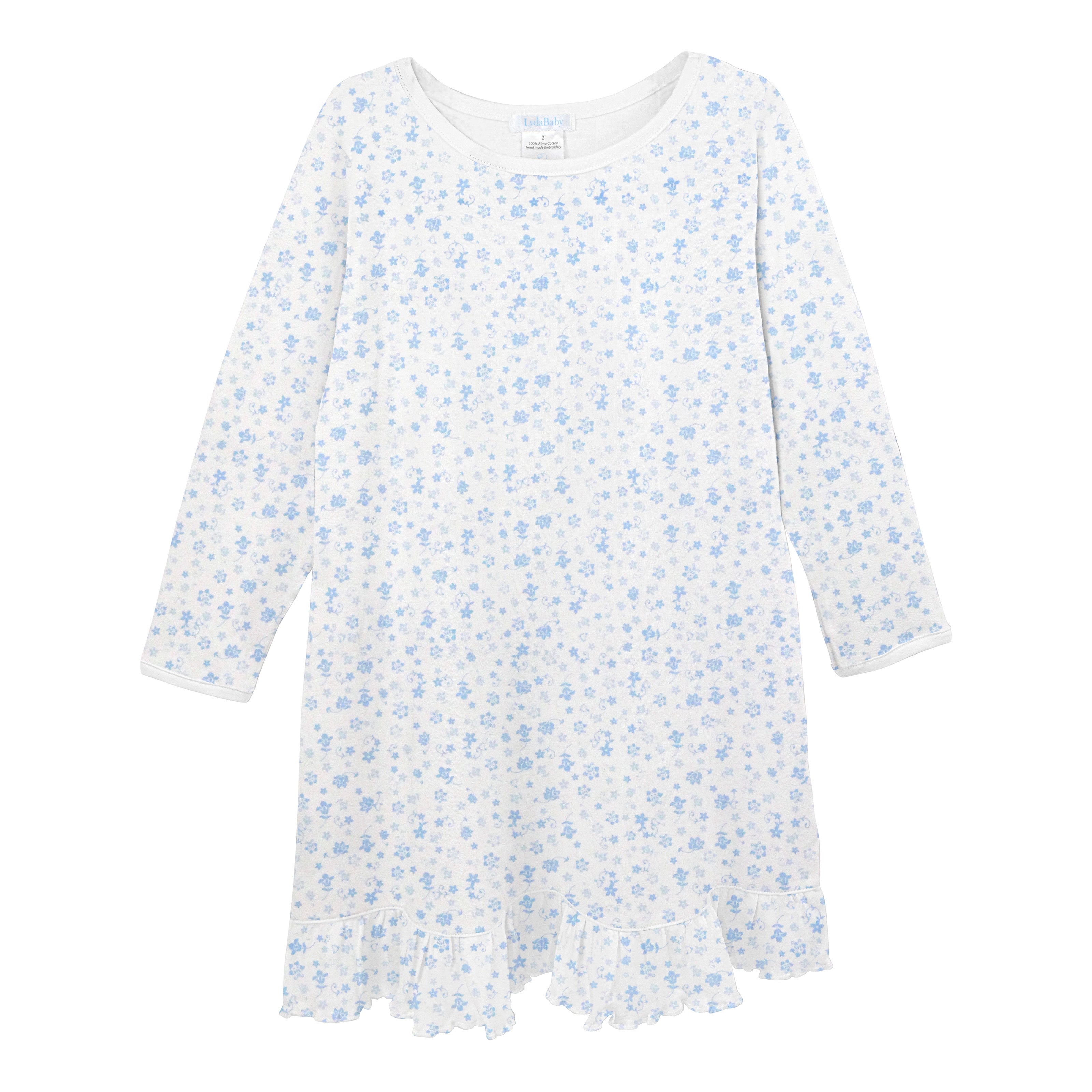 Light Blue Antique Flowers Printed  Dress | Girl