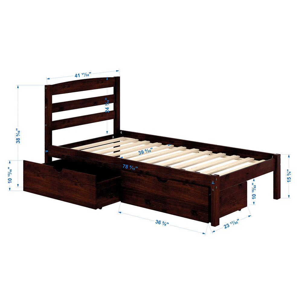 P'kolino Twin Bed with Storage Drawers - Cherry