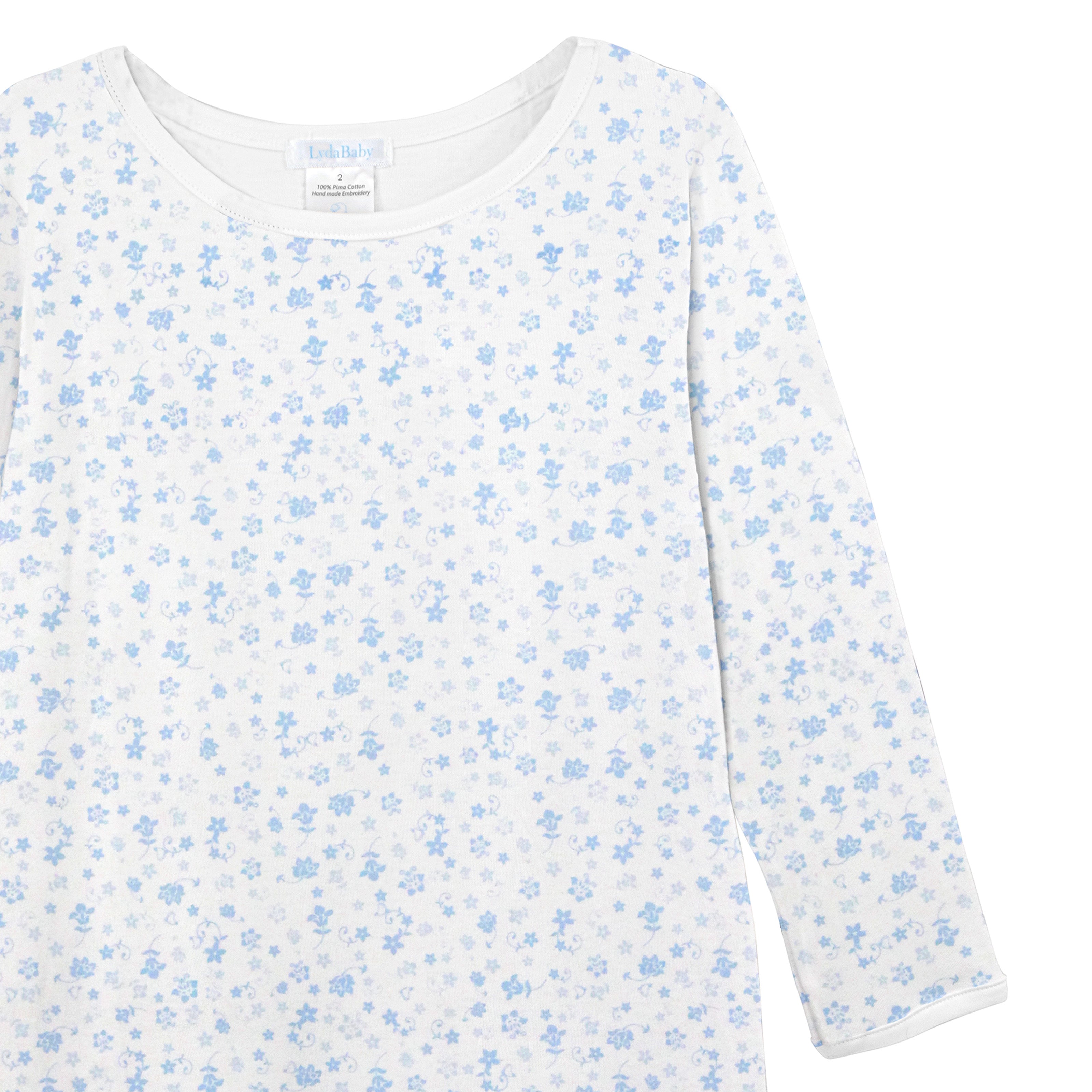 Light Blue Antique Flowers Printed  Dress | Girl