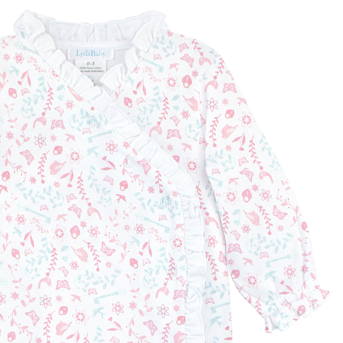 Birds And Flowers Printed Footie | Baby Girl