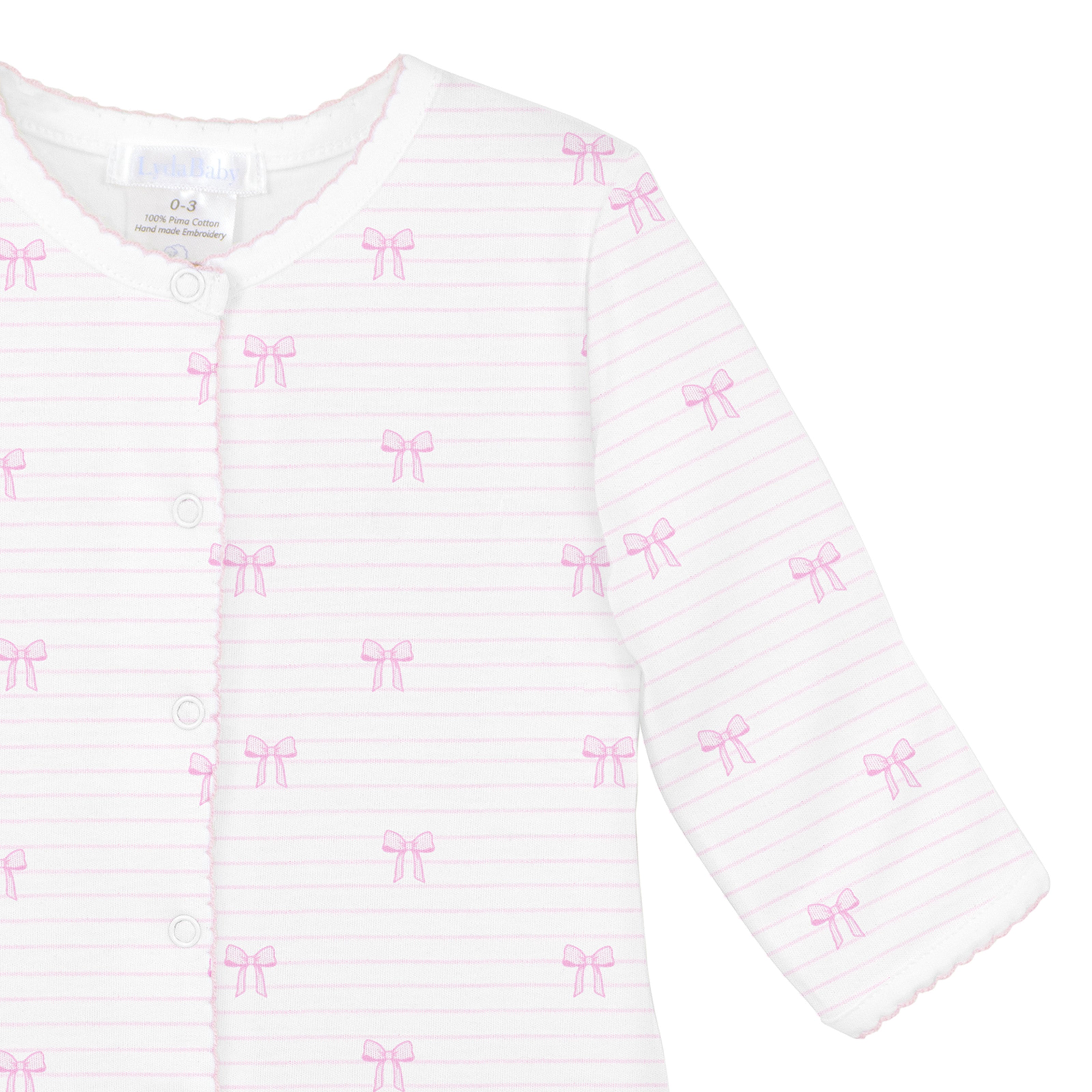 Bows And Stripes Printed Footie | Baby Girl