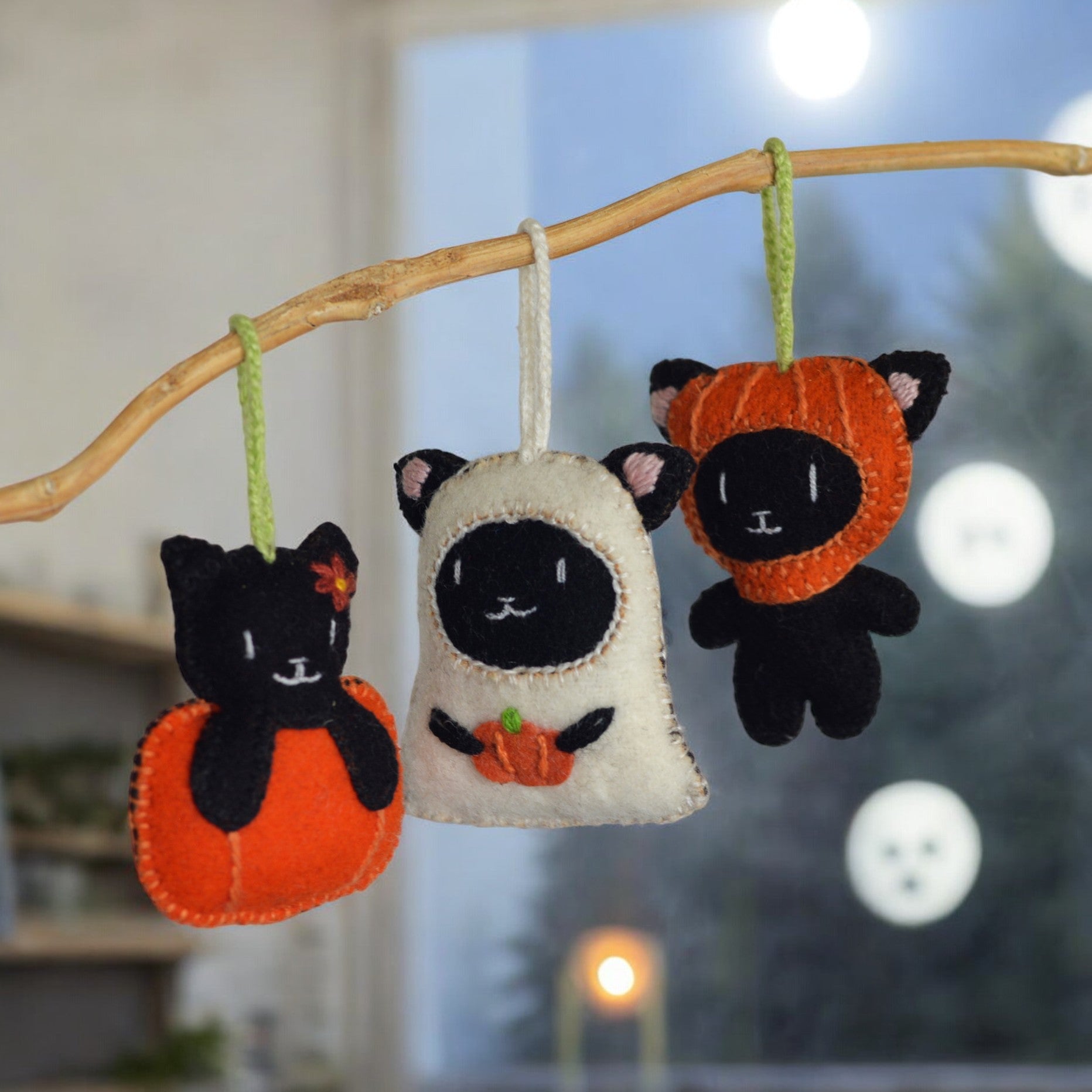 Halloween Cat Ornaments- Set Of 3