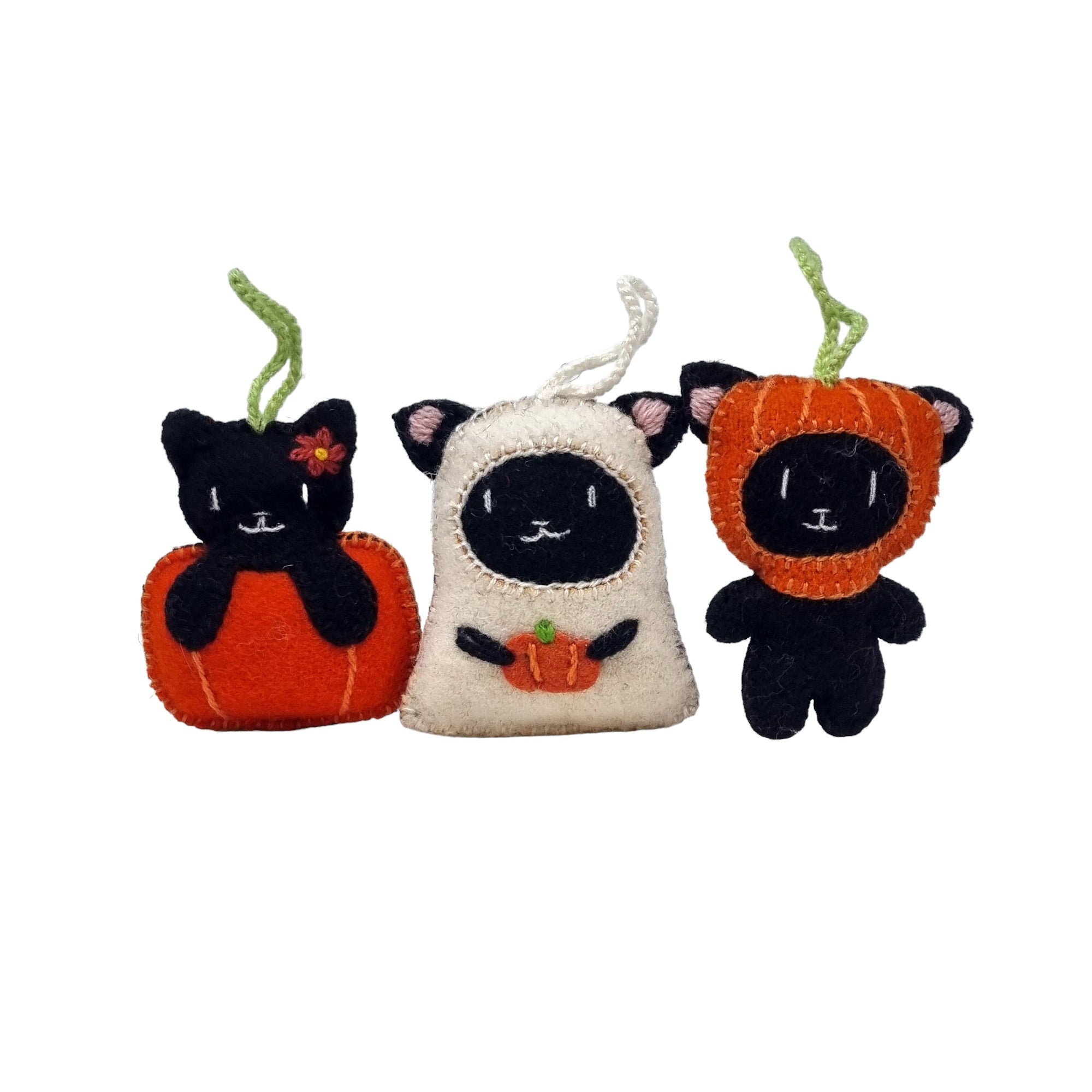 Halloween Cat Ornaments- Set Of 3