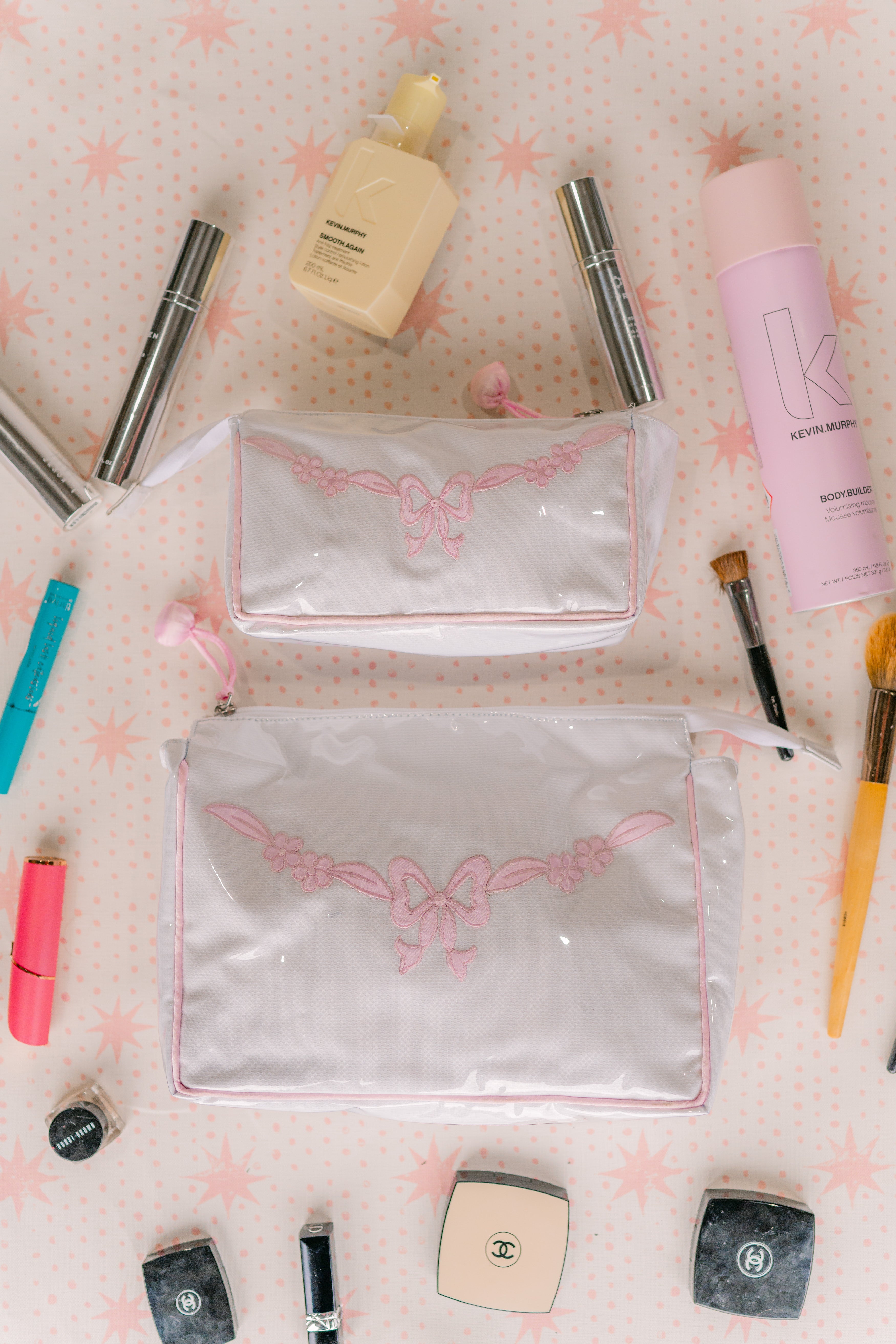 Floral Bow Large Makeup Bag