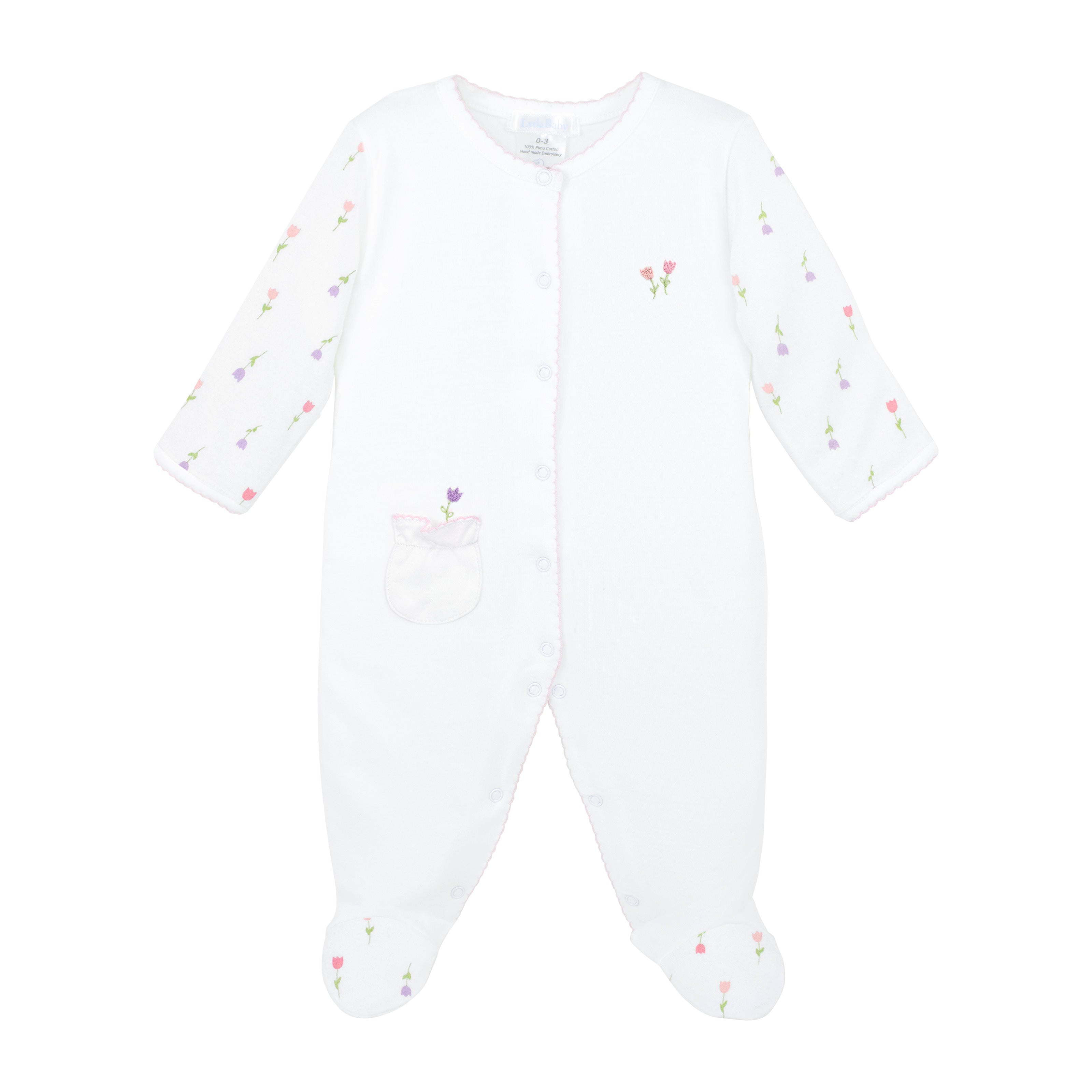 Bloom Tulips Printed And Embroidery Footie | Baby Girl