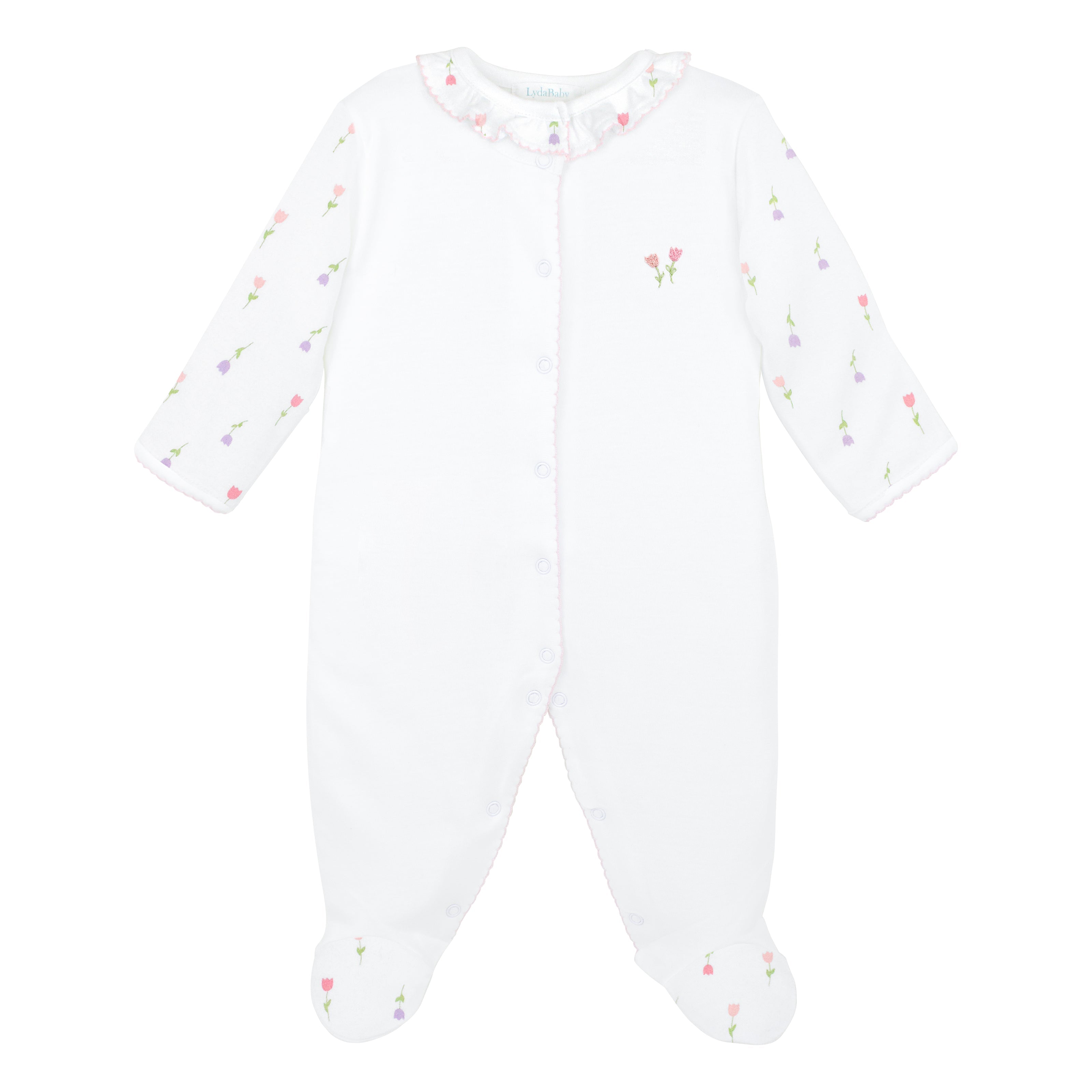 Bloom Tulips Printed And Embroidery Footie | Baby Girl