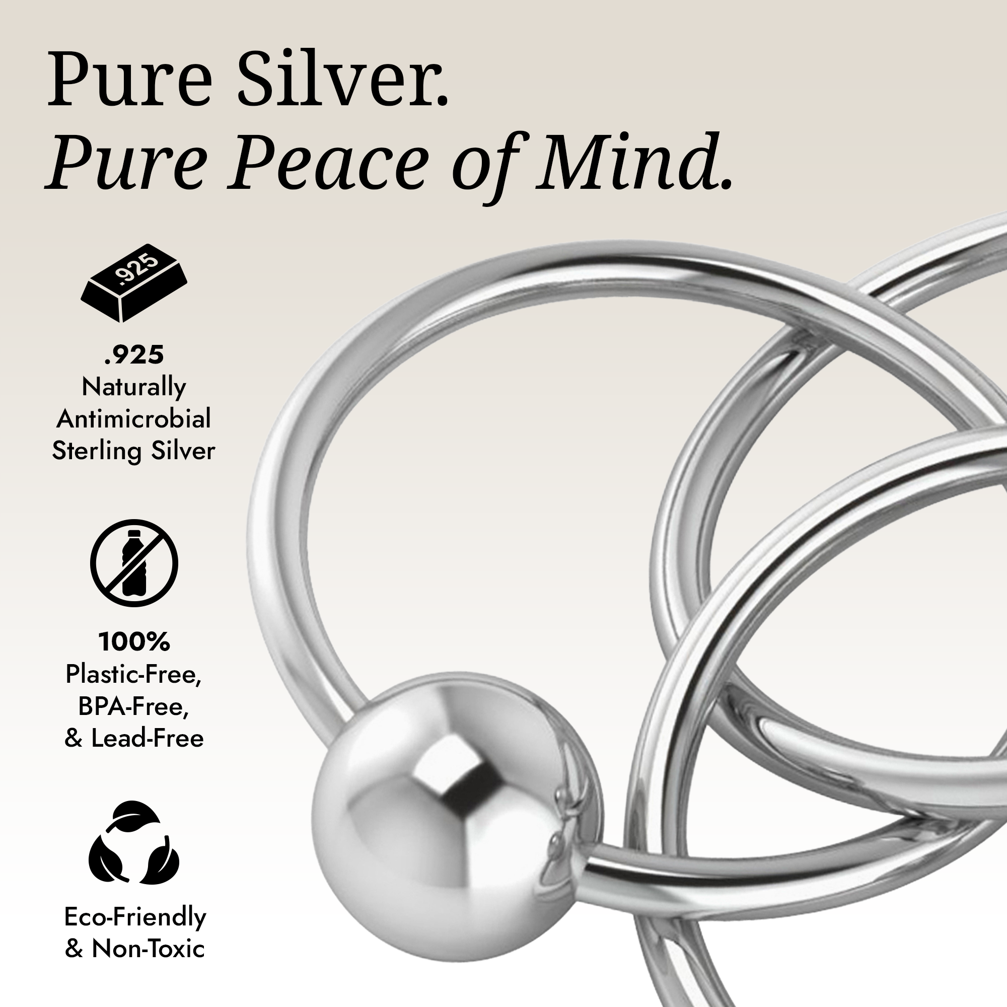 Krysaliis Sterling Silver Baby Teether & Rattle - 3 Ring