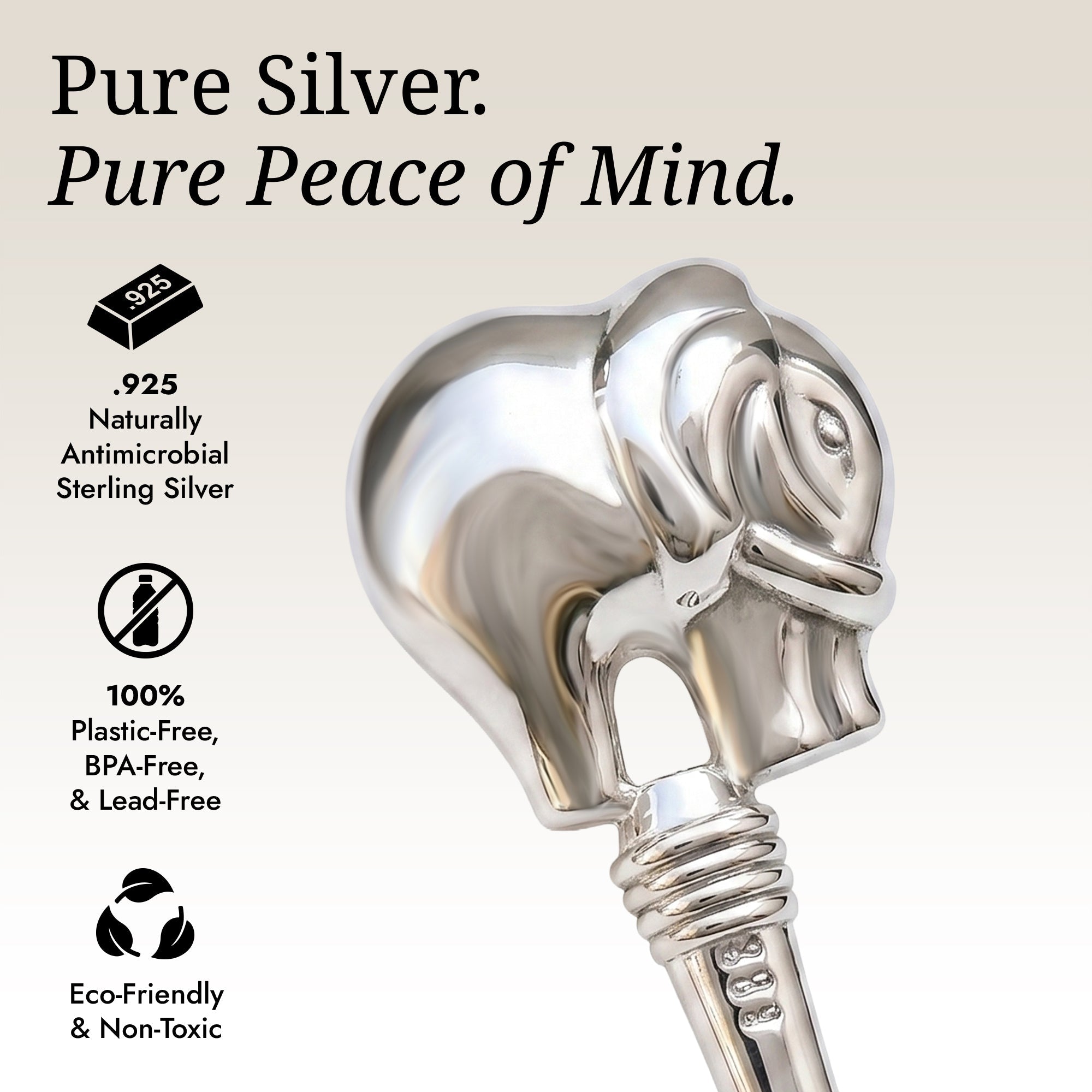 Krysaliis Sterling Silver Baby Rattle - Elephant