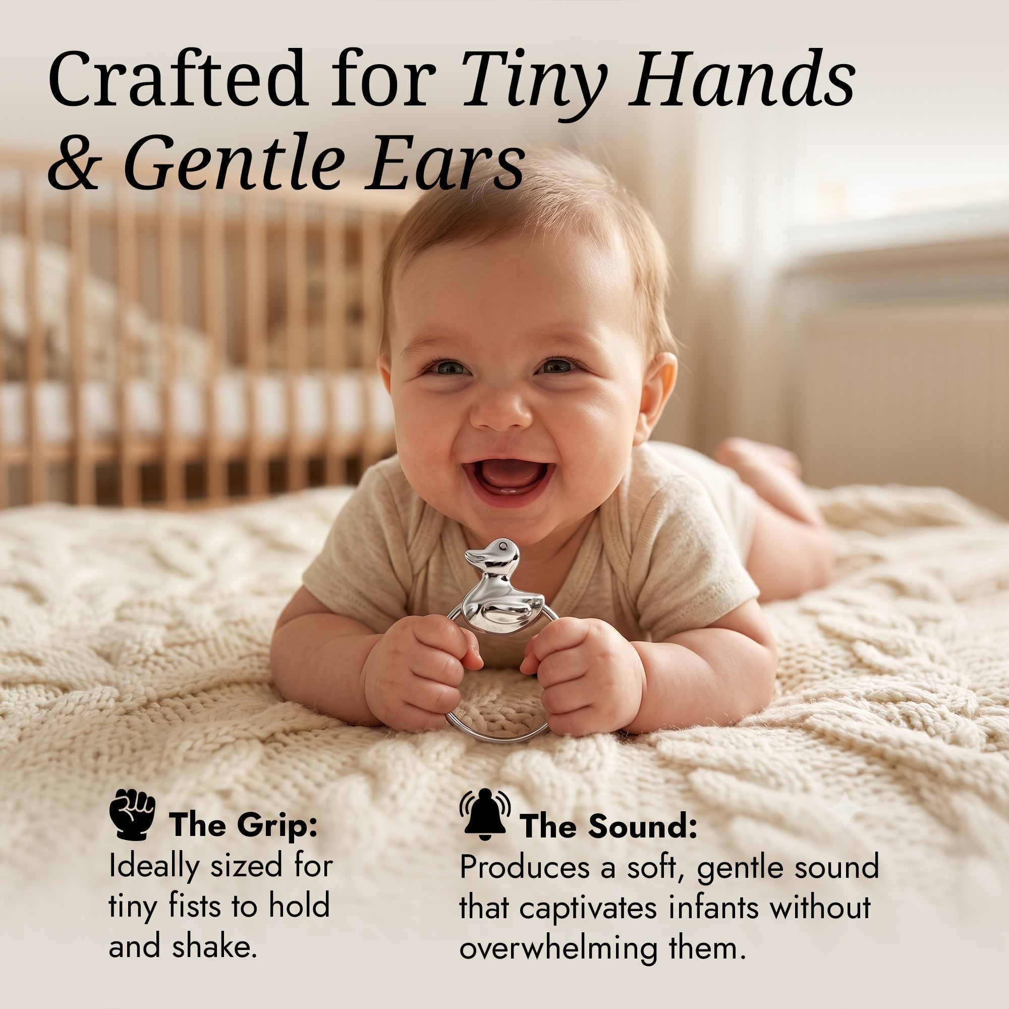 Krysaliis Sterling Silver Baby Rattle - Duck Ring