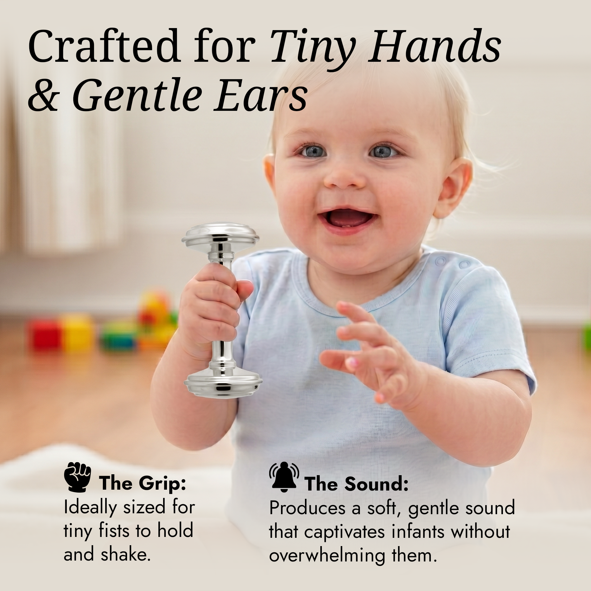 Krysaliis Sterling Silver Dumbbell Baby Rattle