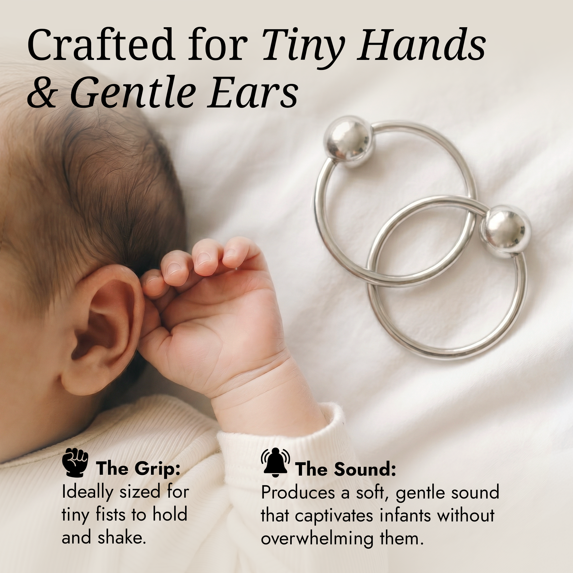 Krysaliis Sterling Silver Baby Teether Rattle -  2 Ring