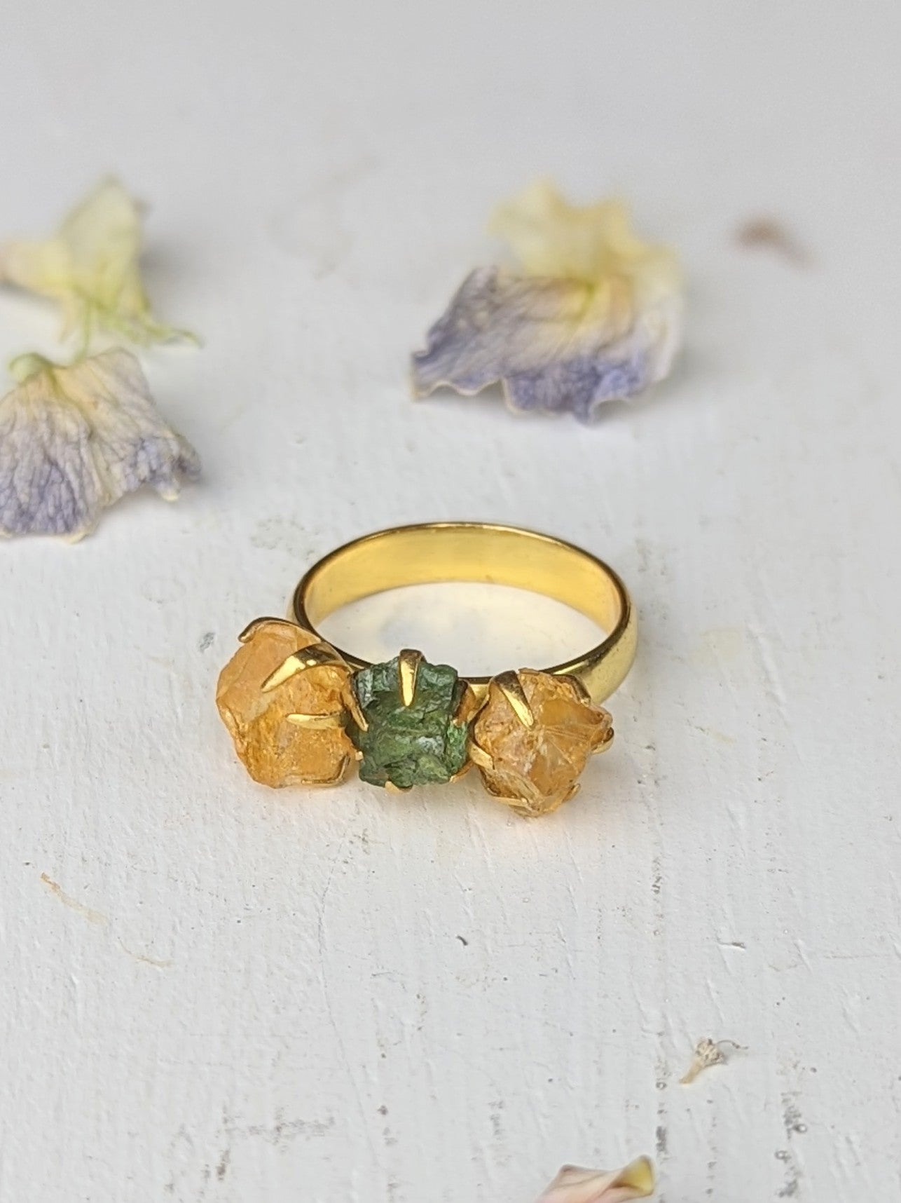 Citrine And Peridot Cluster Ring - Gold