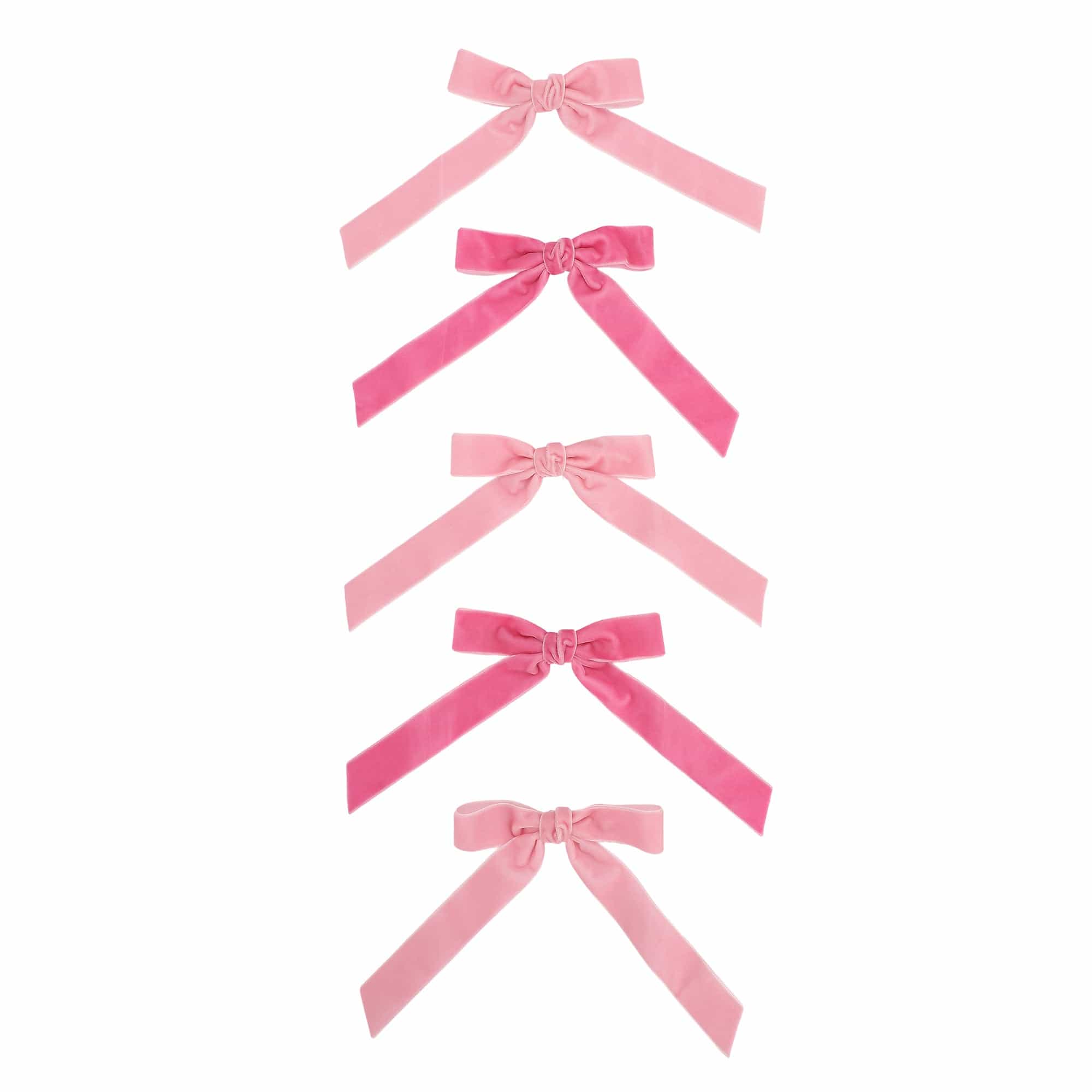 Pink Velvet Clip-on Bow Set (5 Count)