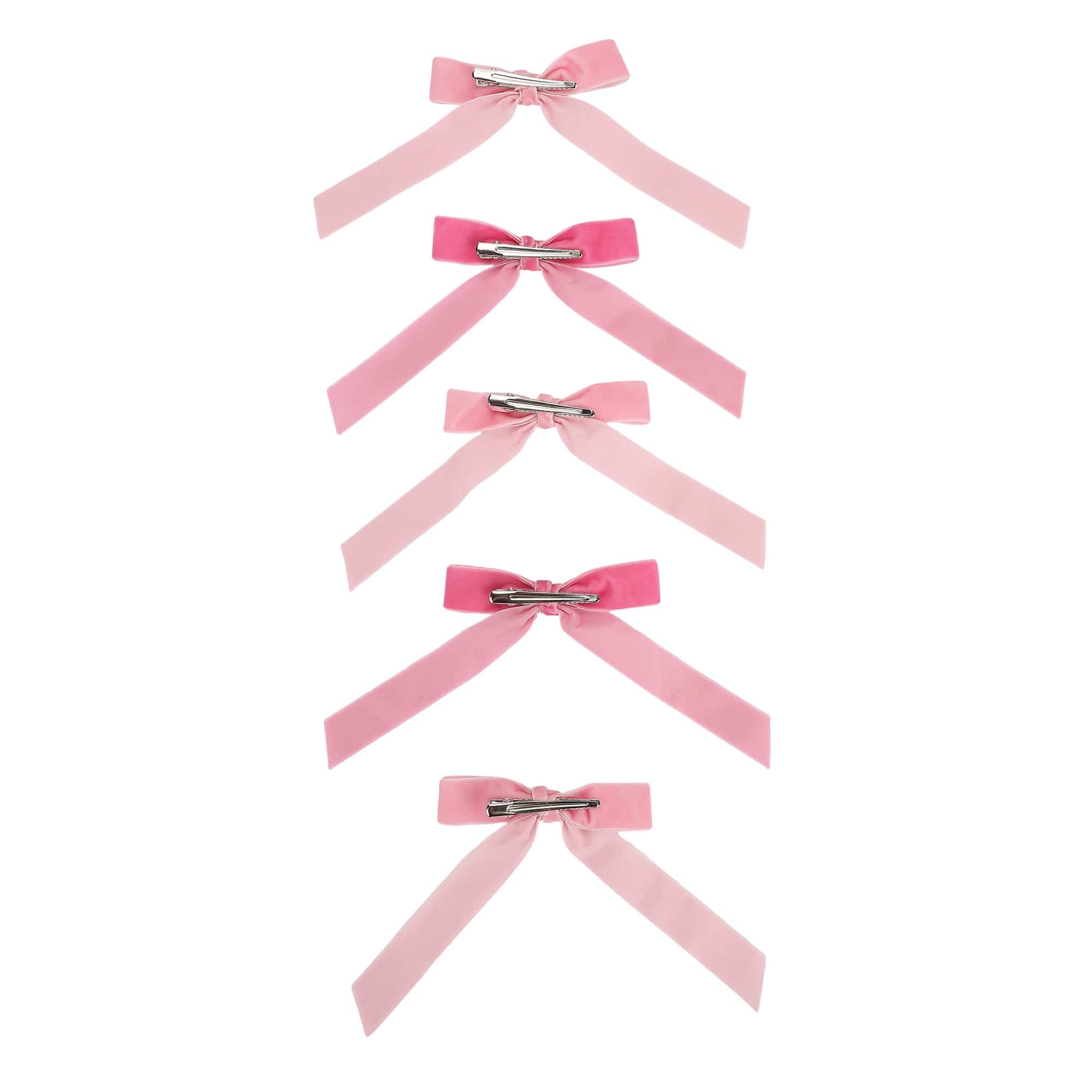 Pink Velvet Clip-on Bow Set (5 Count)