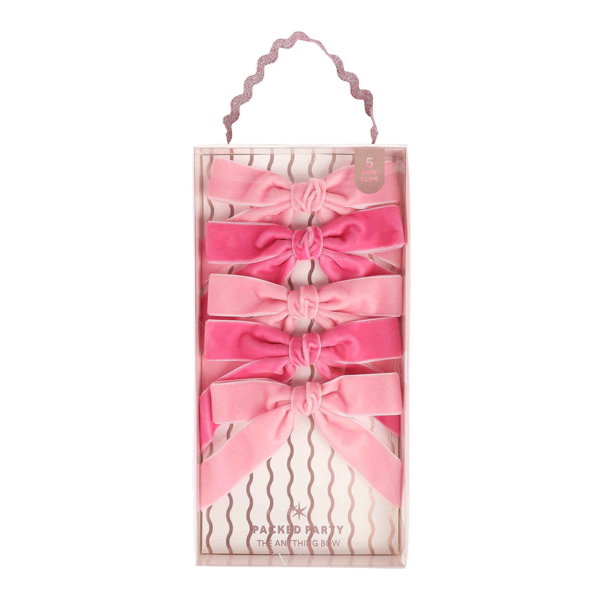 Pink Velvet Clip-on Bow Set (5 Count)