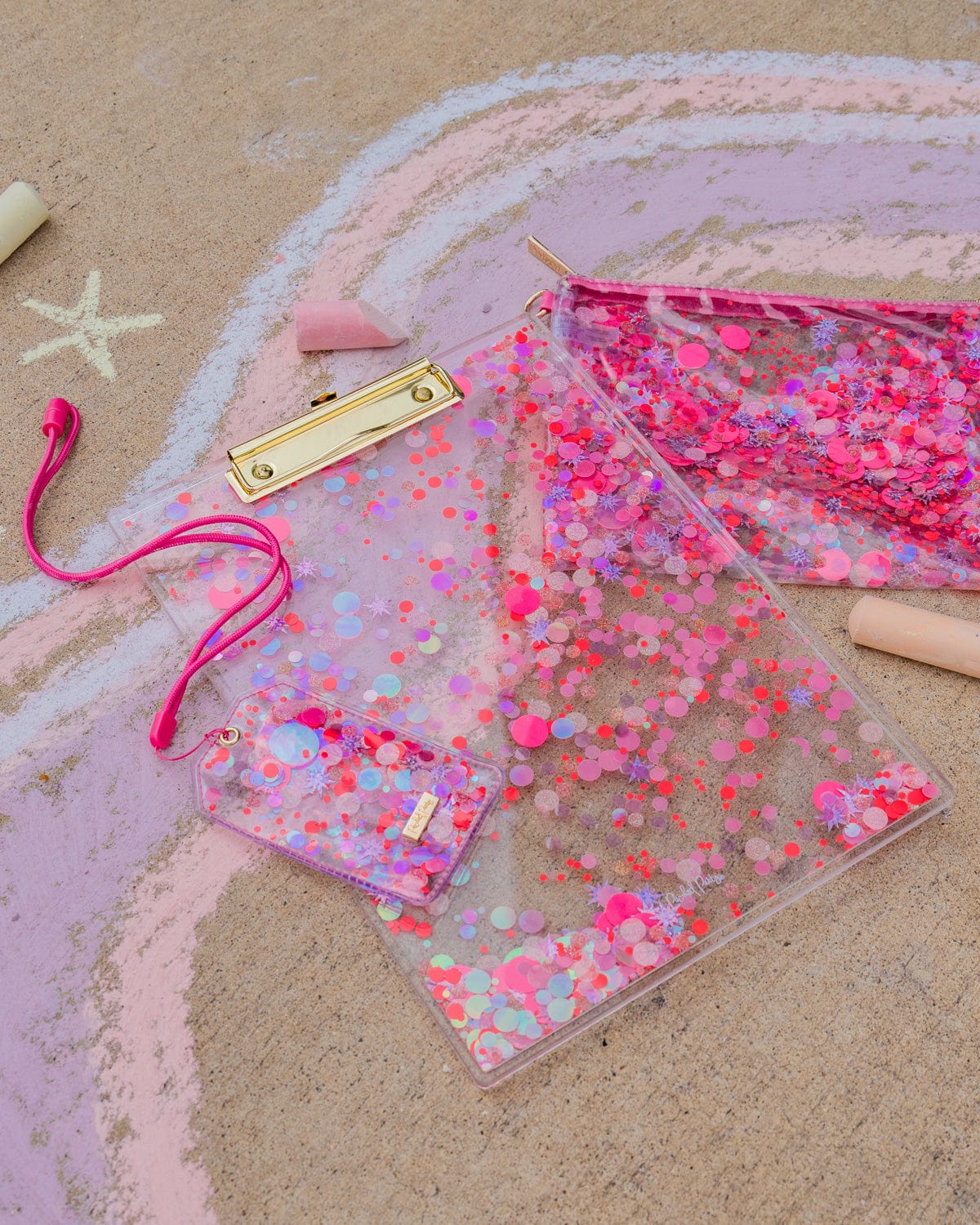 Pink Confetti Id Holder With Lanyard