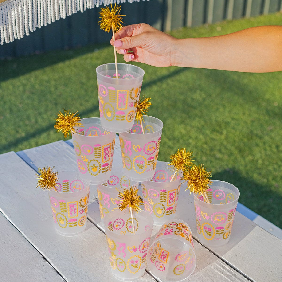 Social Club Reusable Party Cups And Pom Stirs (set Of 10)