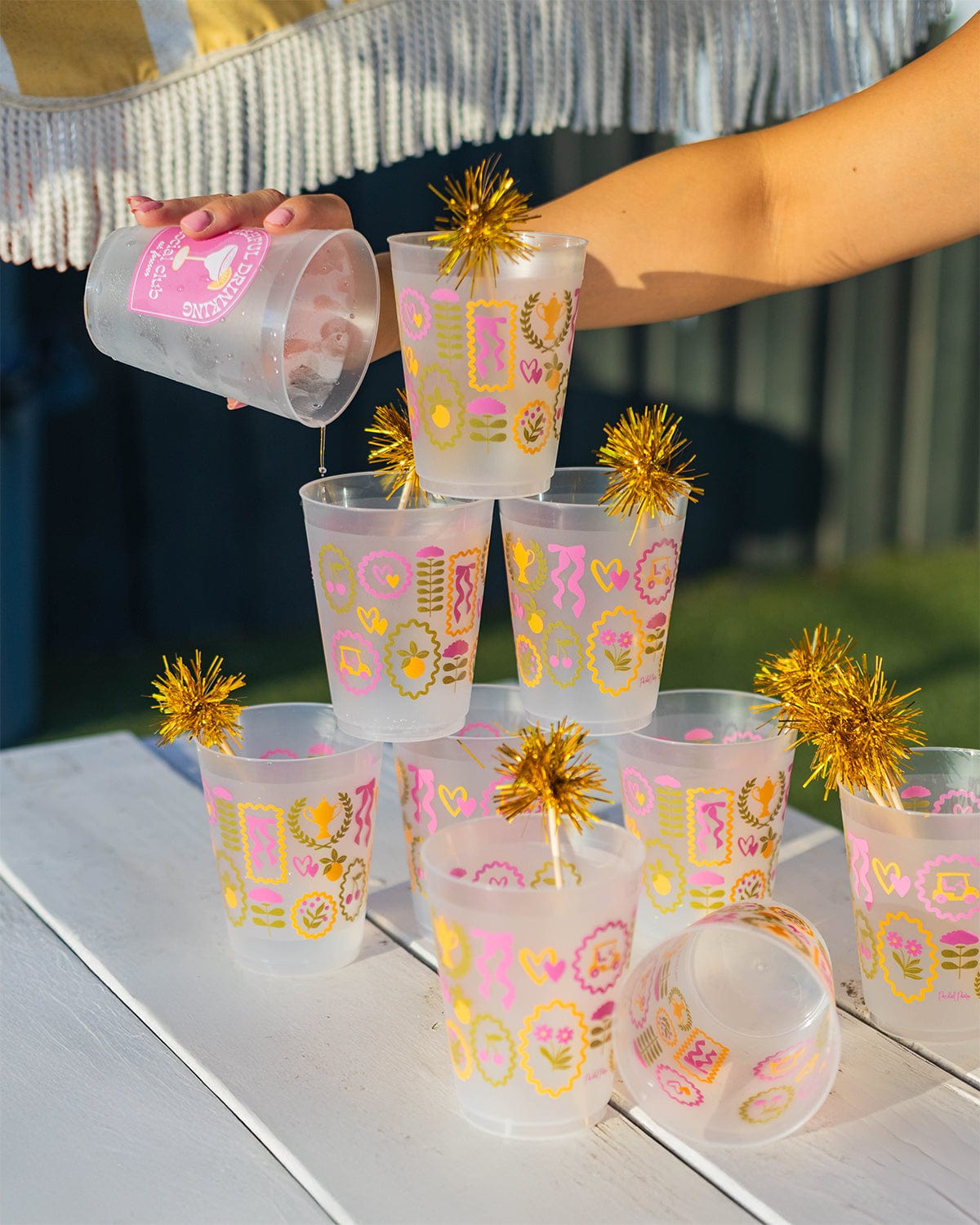 Social Club Reusable Party Cups And Pom Stirs (set Of 10)