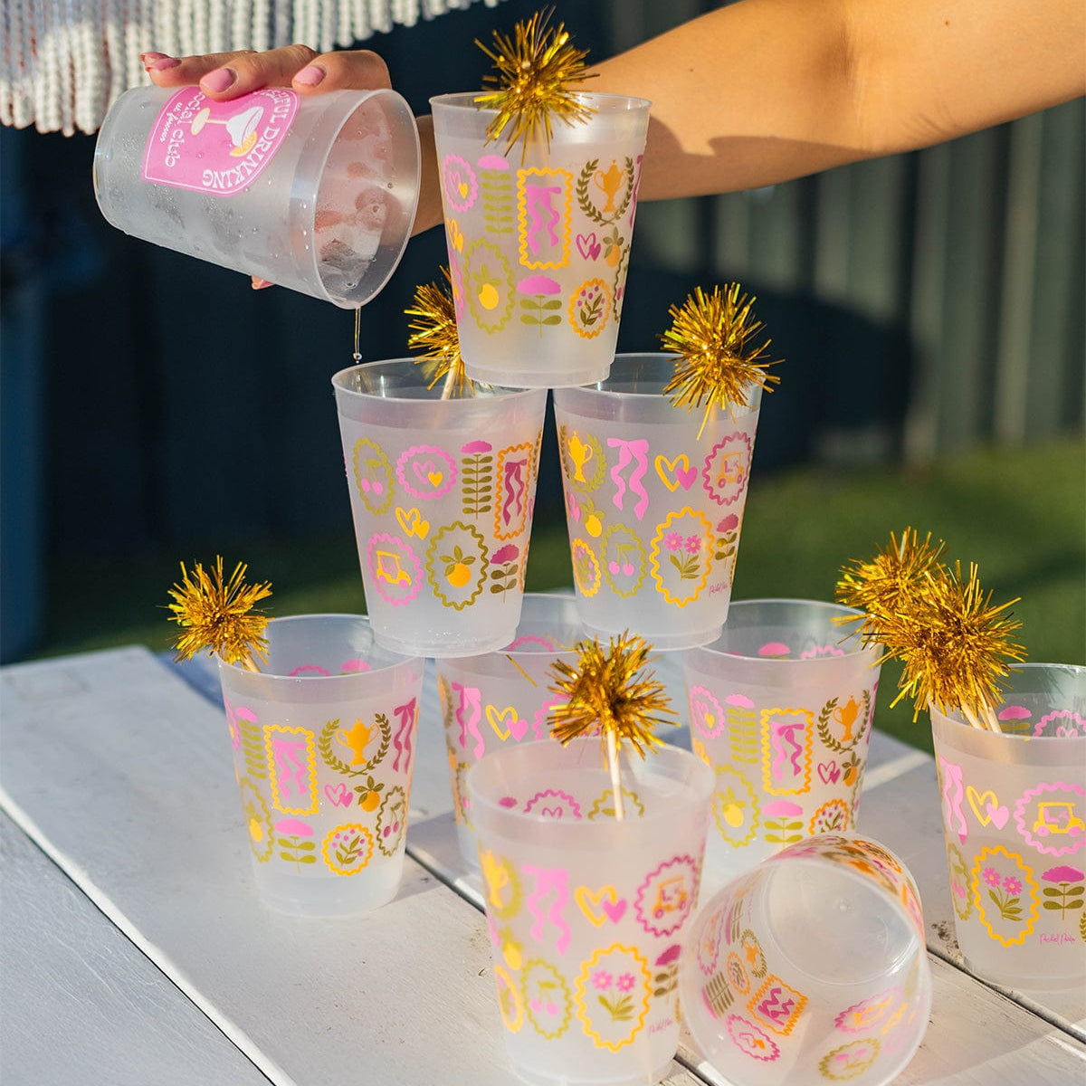 Social Club Reusable Party Cups And Pom Stirs (set Of 10)