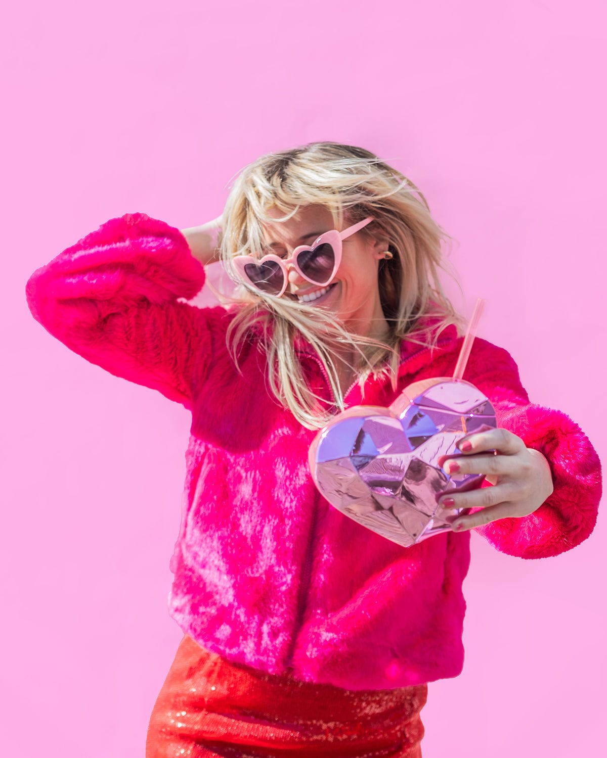 Pink Disco Heart Sipper (set Of 2)