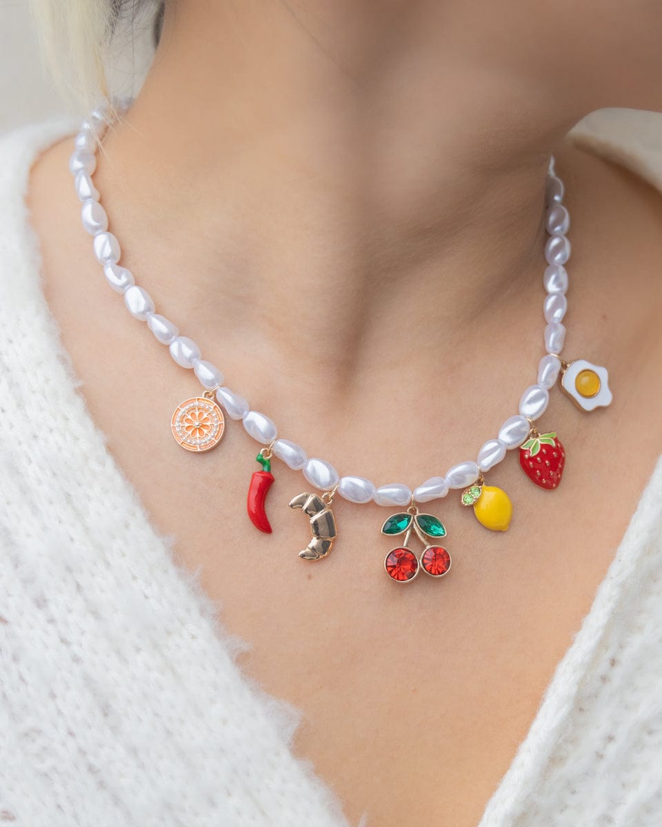 Cherry & Brunch Earrings And Charm Necklace Set