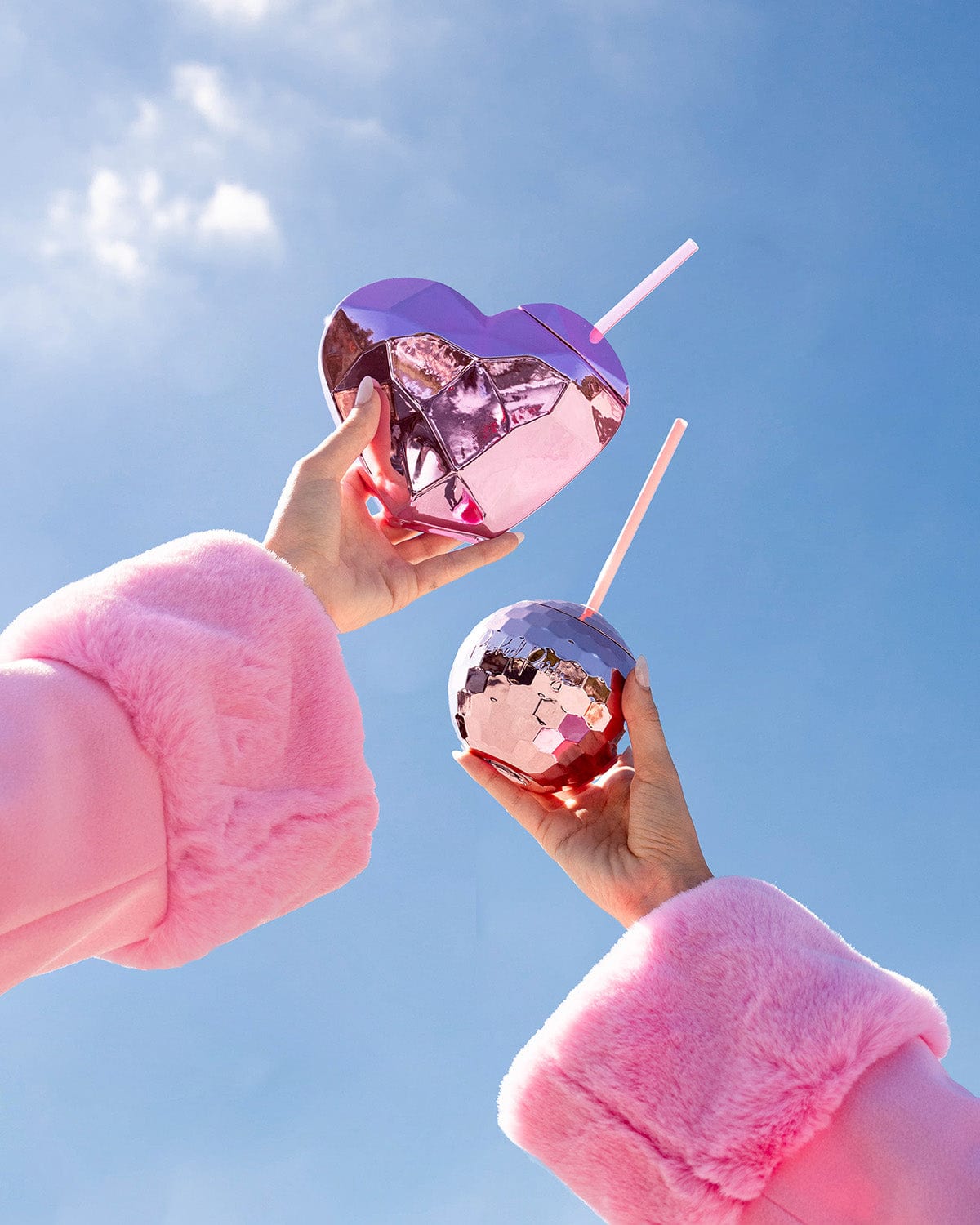 Pink Disco Heart Sipper (set Of 2)