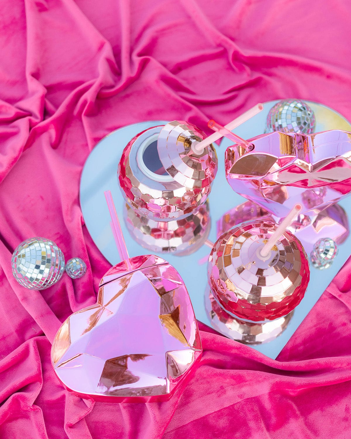 Pink Disco Heart Sipper (set Of 2)