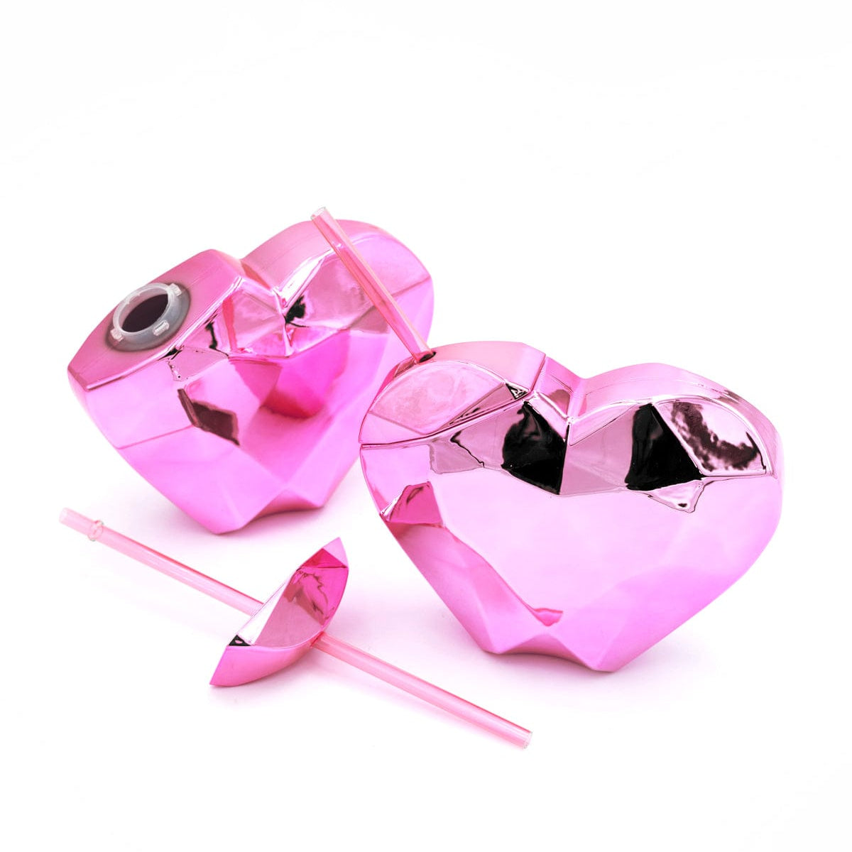 Pink Disco Heart Sipper (set Of 2)