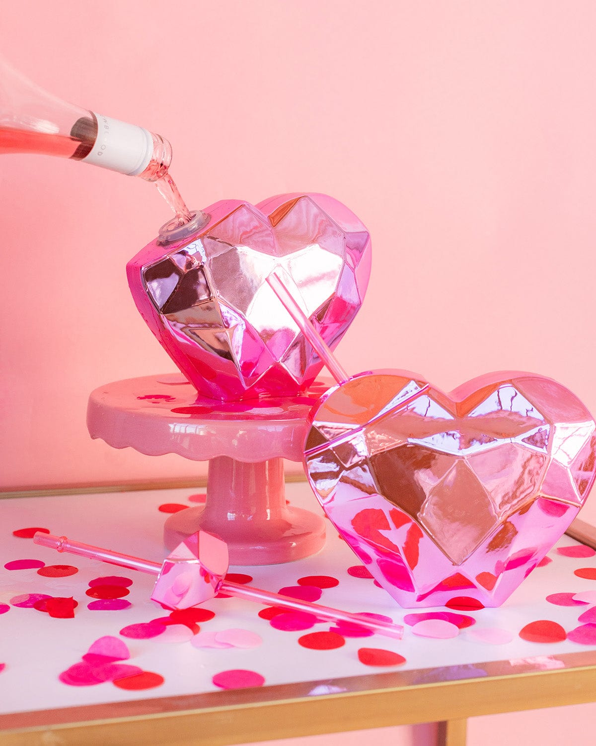 Pink Disco Heart Sipper (set Of 2)