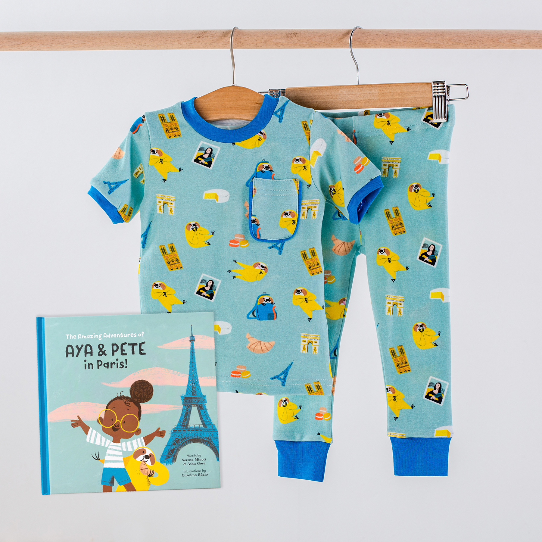 Aya & Pete In Paris Organic Cotton Kids Pajamas & Book Set