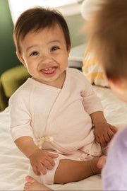 Soft Pink Pointelle Baby Kimono Onesie