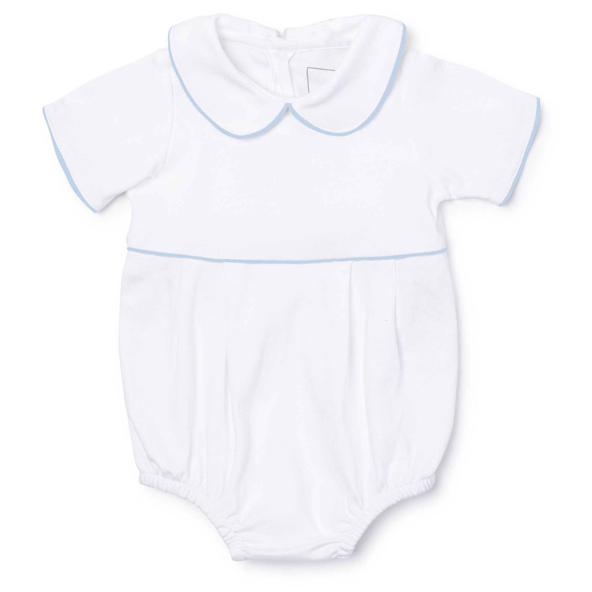 Palmer Boys' Pima Cotton Bubble - White W/ Light Blue Piping