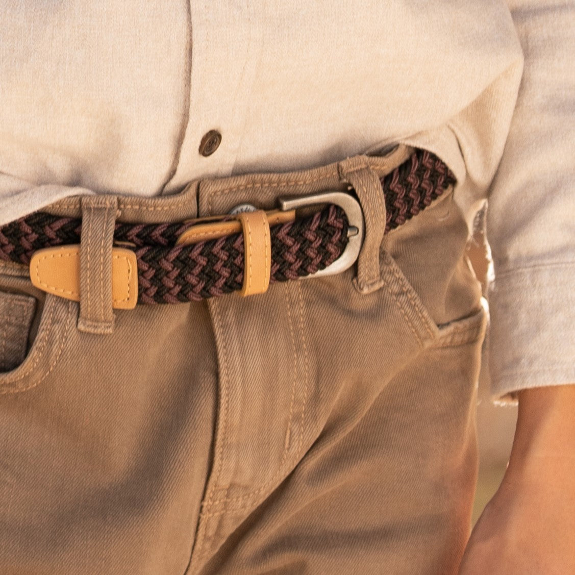 Boys Stretchy Cord Braided Leather Belt - Children's Age (4-7 Y) (8-14y)