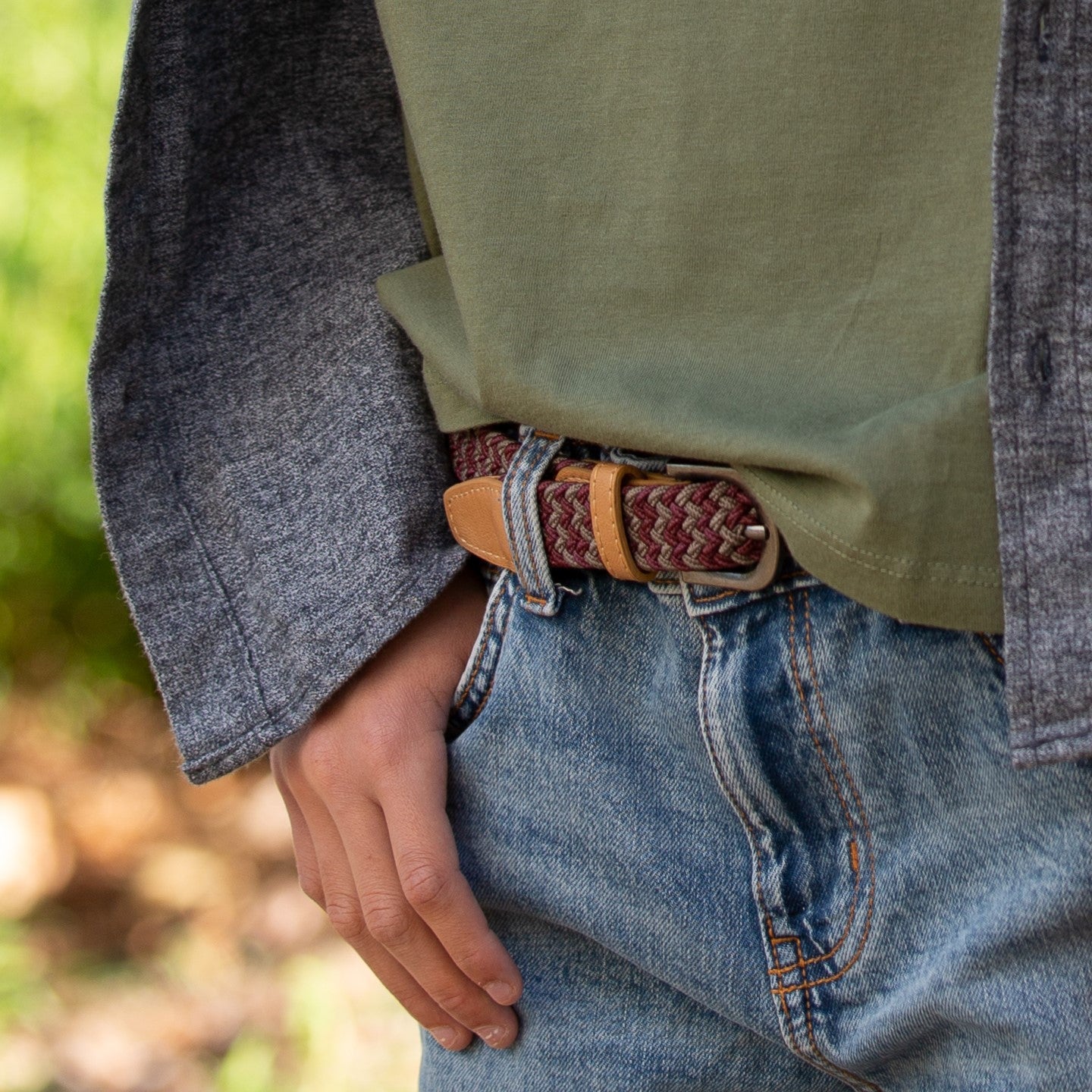 Boys Stretchy Cord Braided Leather Belt - Children's Age (4-7 Y) (8-14y)