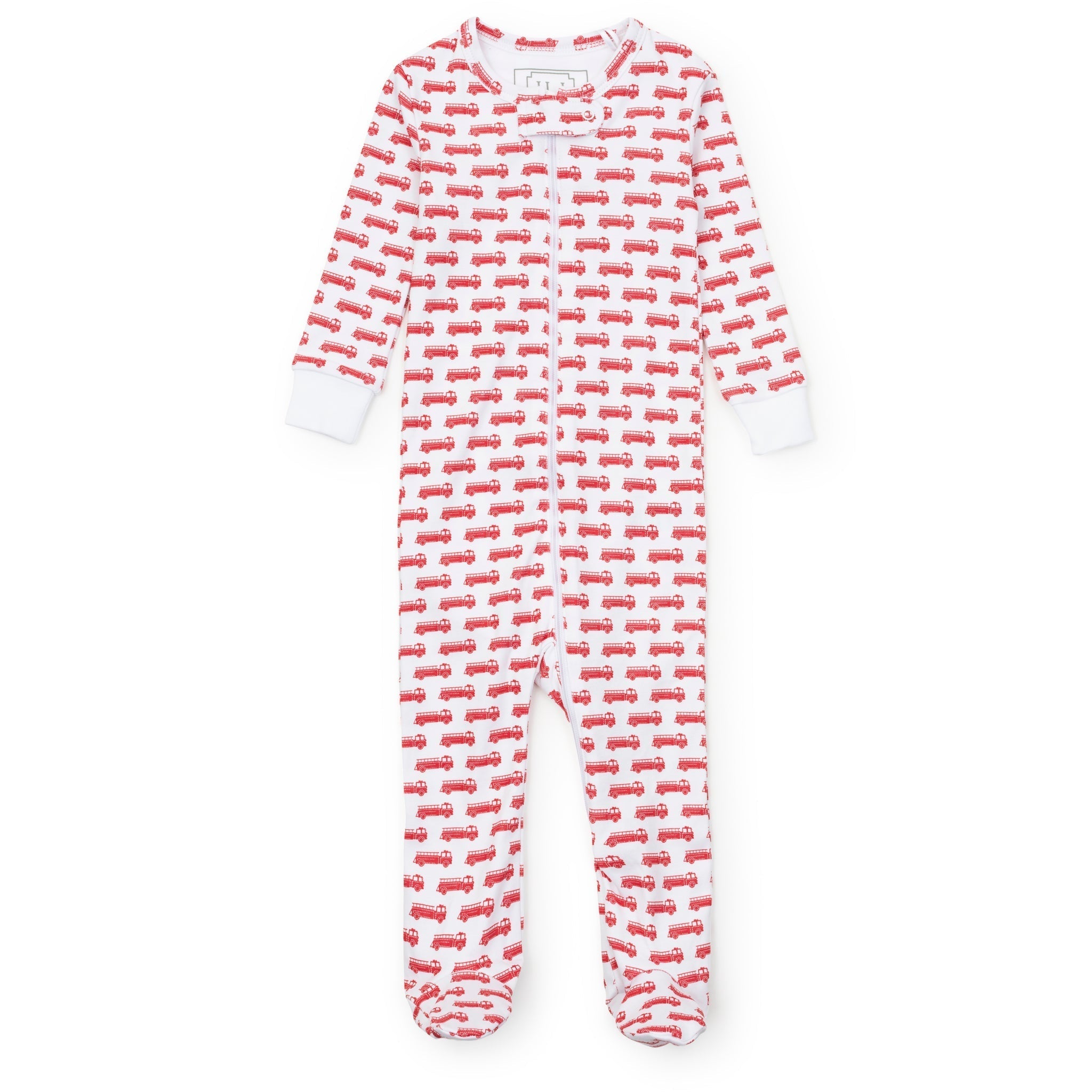 Parker Boys' Pima Cotton Zipper Pajama - Fire Truck Red