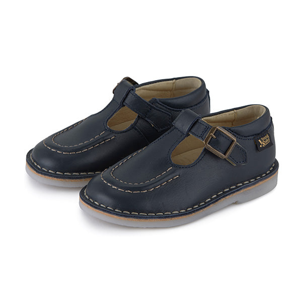 Parker Velcro T-Bar Kids Shoe Navy Leather