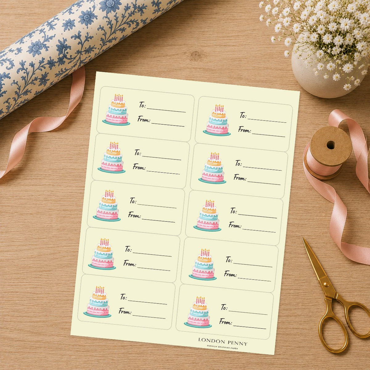 Pastel Cake Parade Gift Tag Sticker Sheet