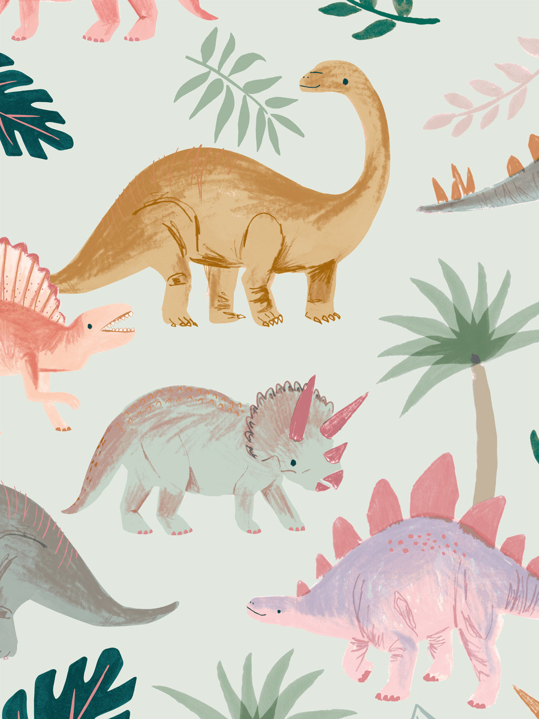 'pastel Dino' Wallpaper By Meri Meri - Light Sage