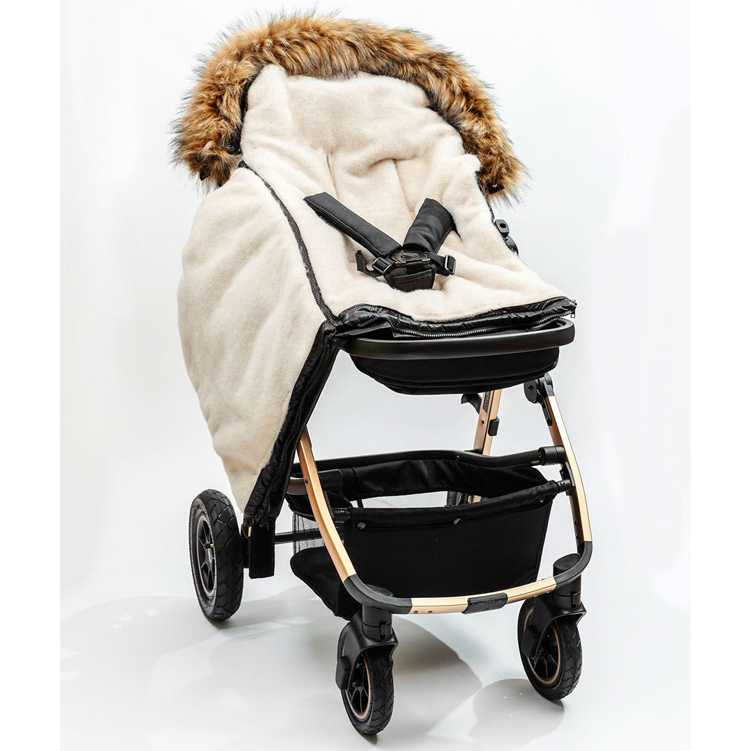 Pastel Black Organic Premium Beige Wool Adjustable Footmuff