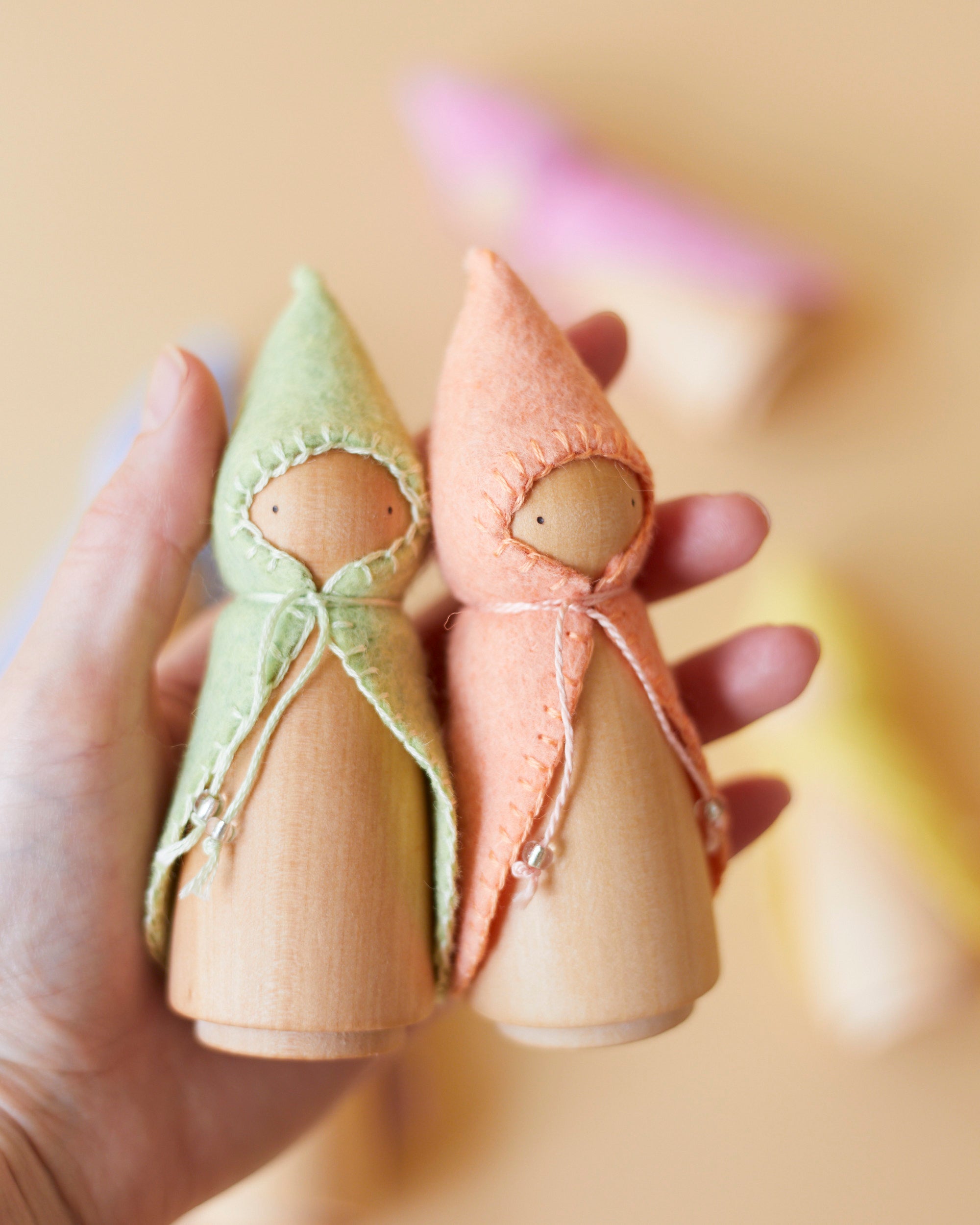 Pastel Orange Wooden Gnome