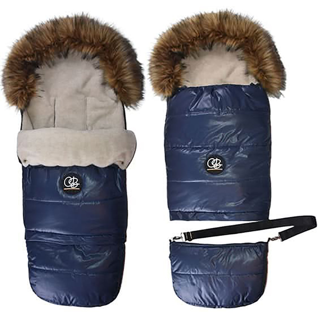 Pastel Navy Organic Premium Beige Wool Adjustable Footmuff