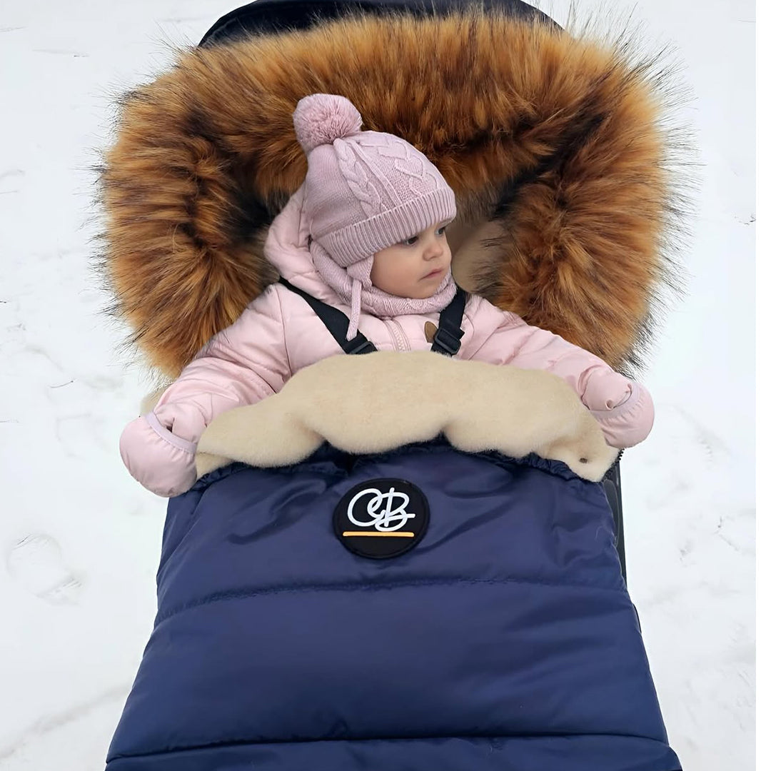Pastel Navy Organic Premium Beige Wool Adjustable Footmuff
