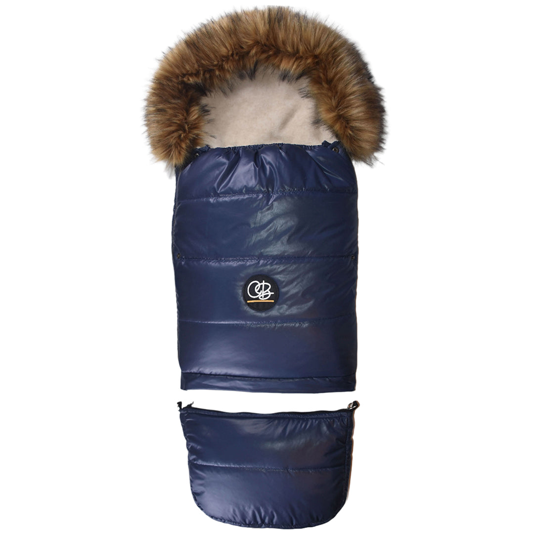 Pastel Navy Organic Premium Beige Wool Adjustable Footmuff