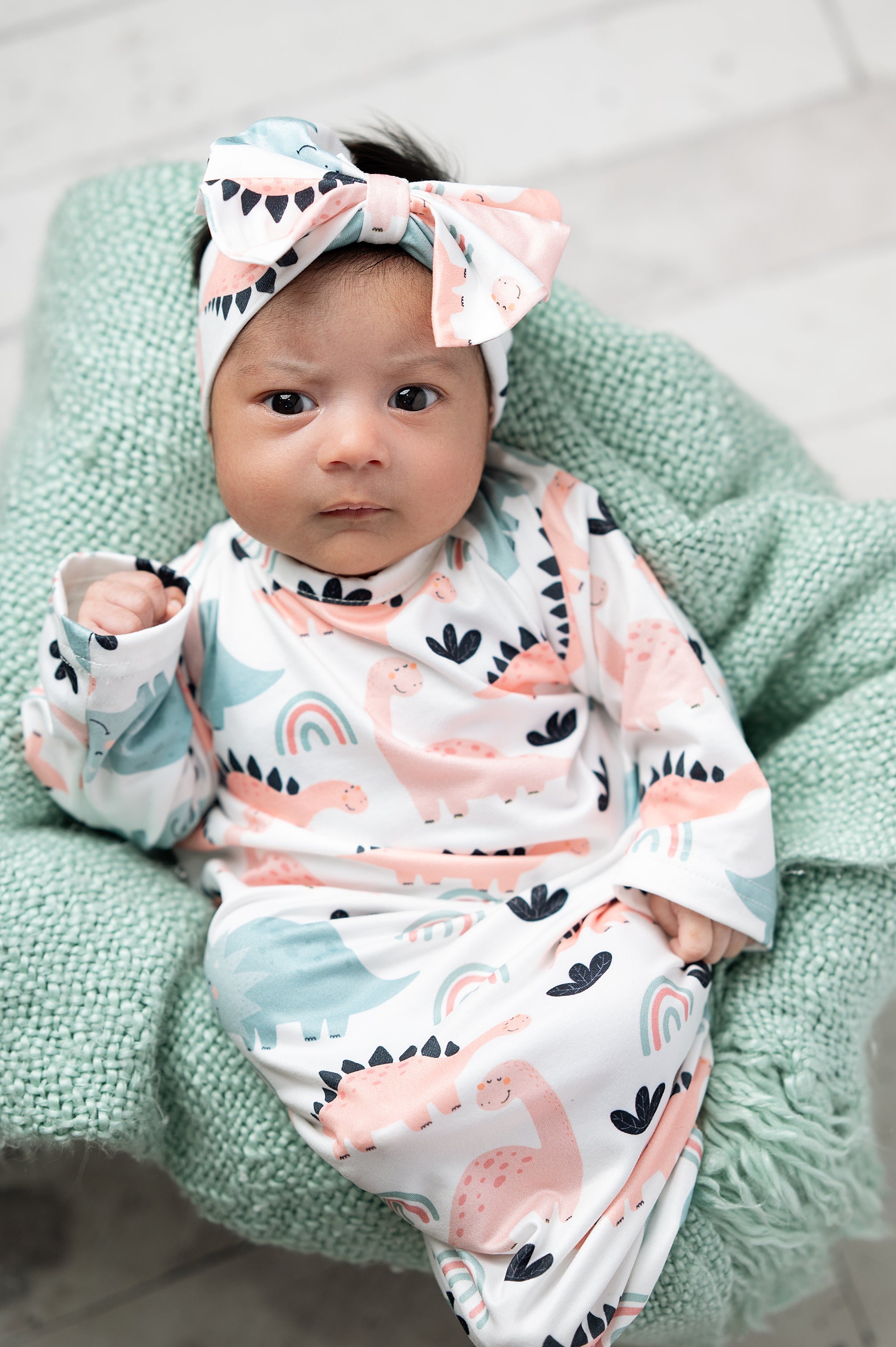 Pastel Dino Baby Gown