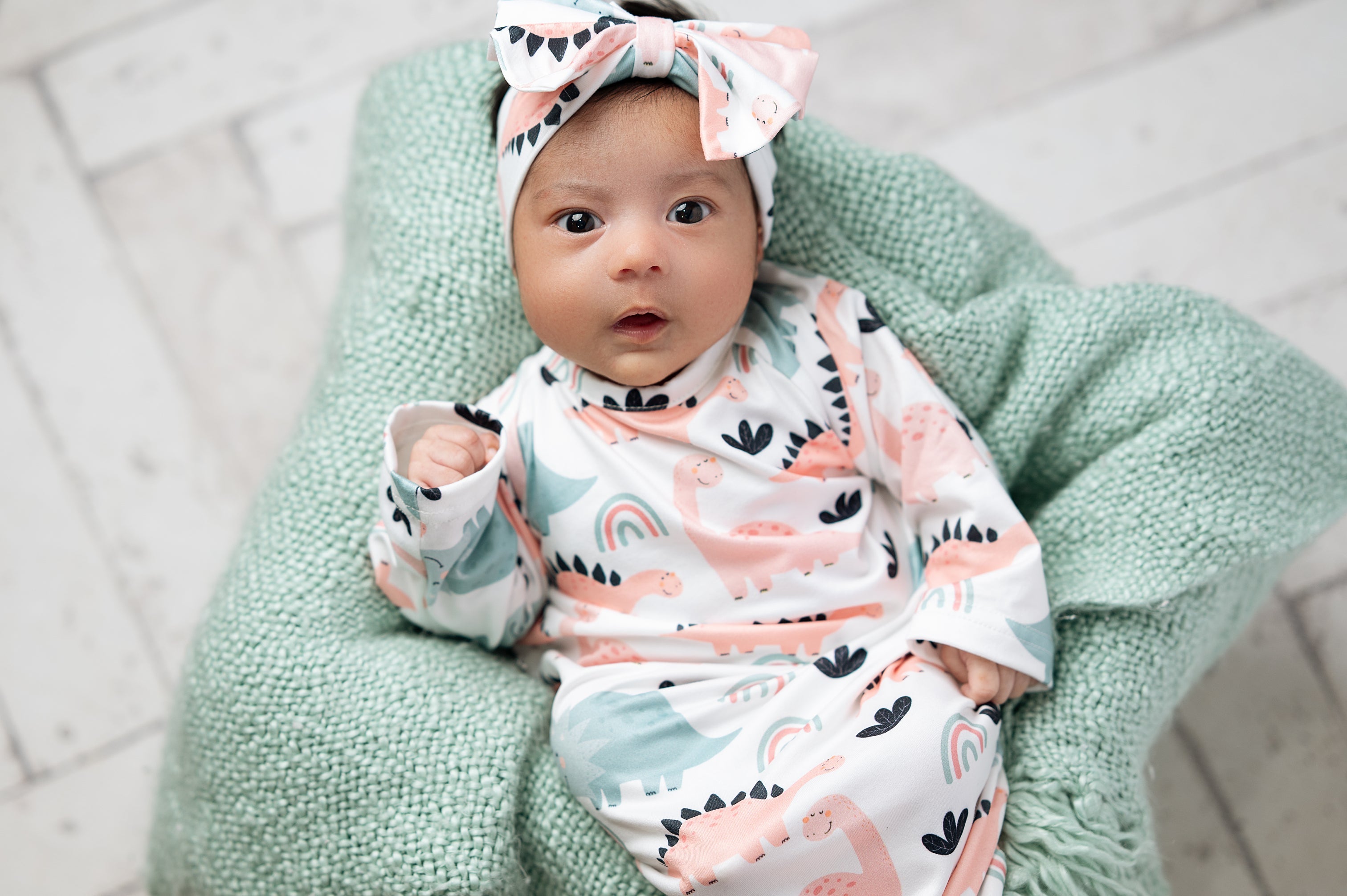 Pastel Dino Baby Gown