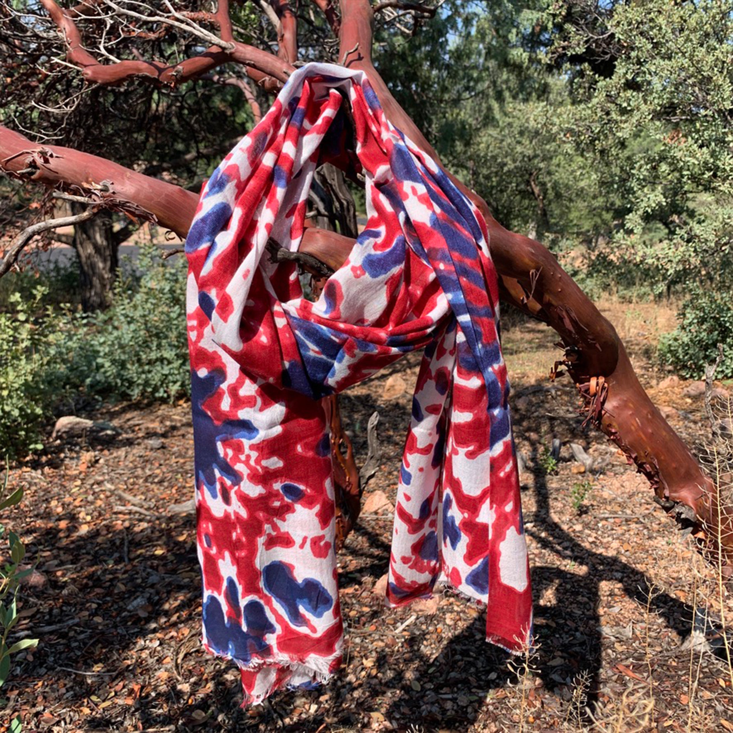 Red, White And Blue Tie Dye Scarf