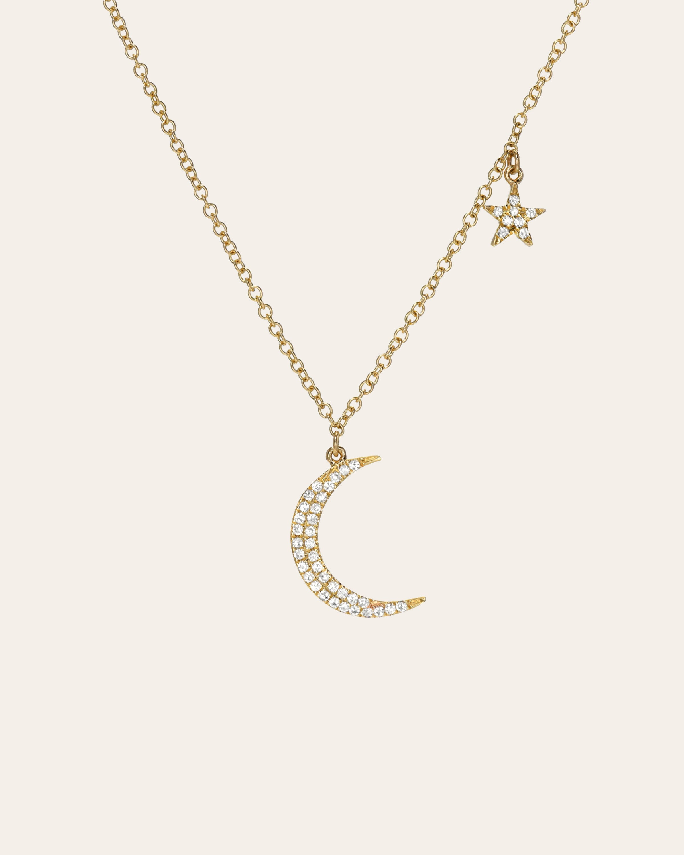 Pave Diamond Moon And Star Necklace