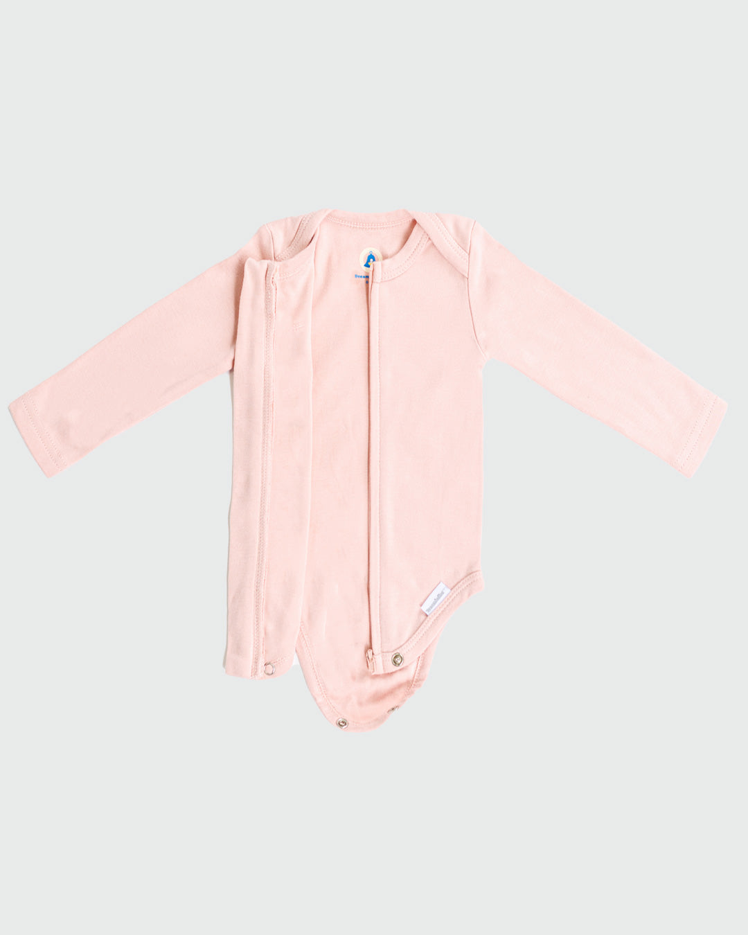 Long Sleeve Zipper Bodysuit In Peach, 3-6m