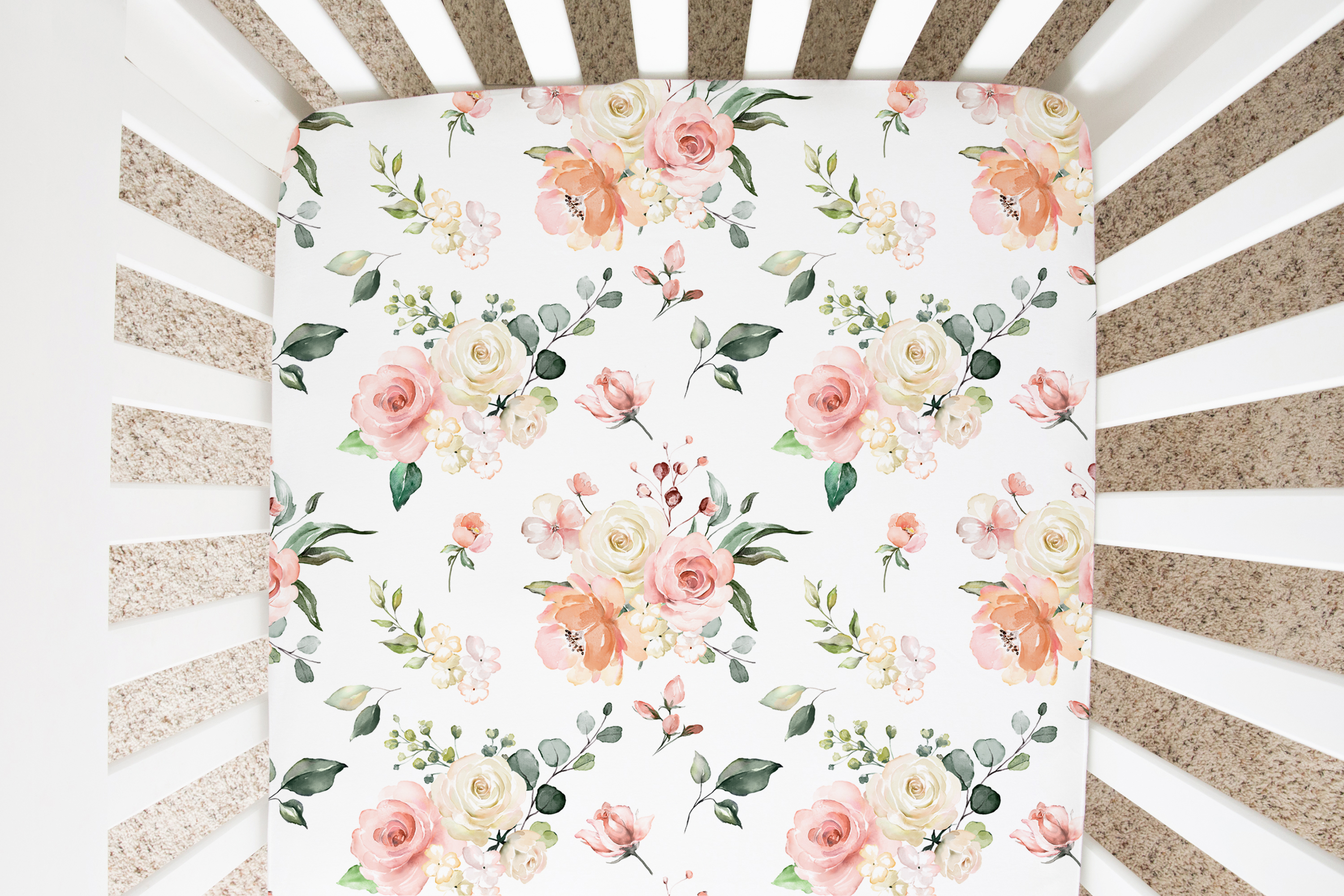 Fitted Crib Sheet - Peach Floral