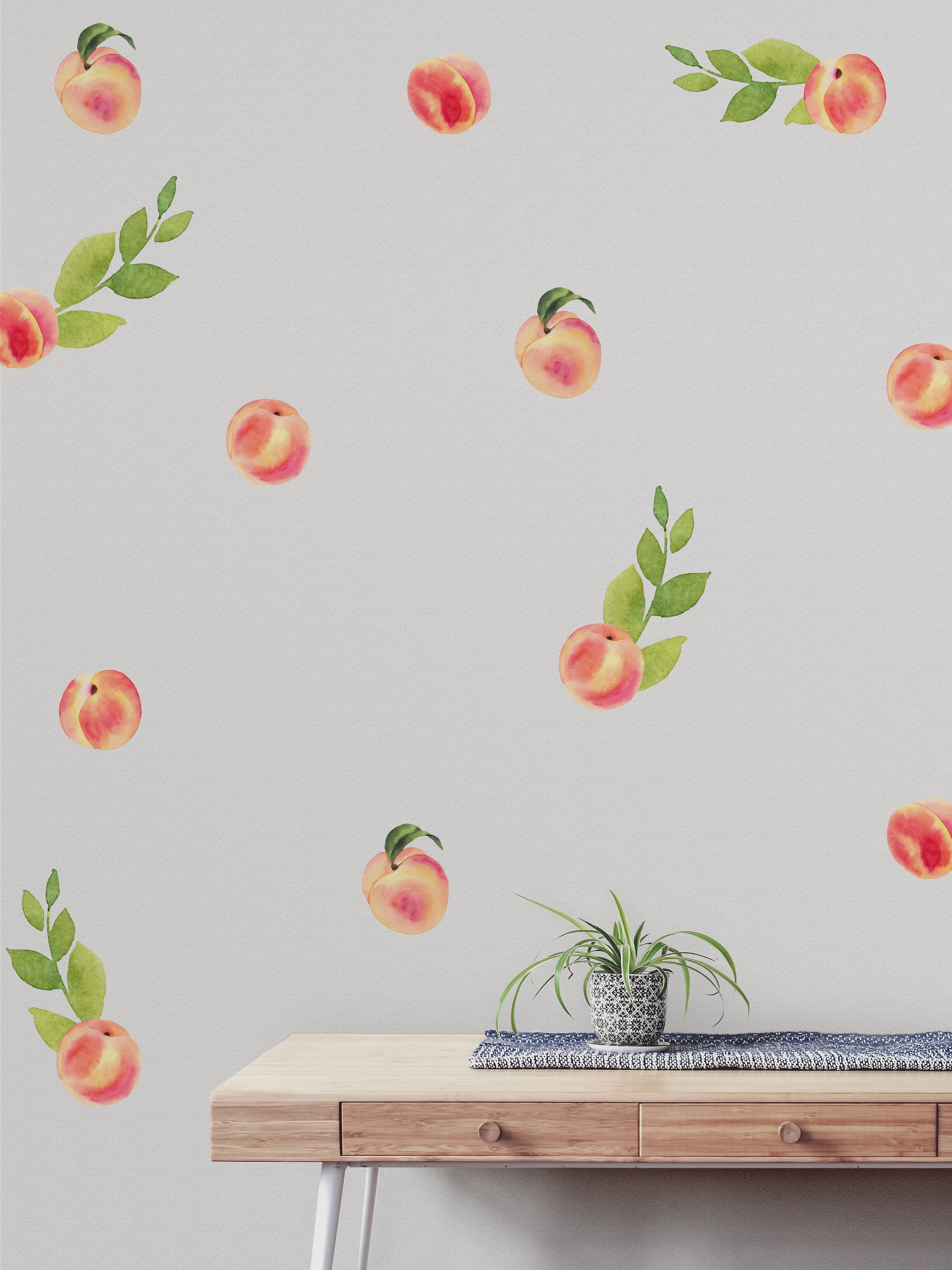 Watercolor Peaches And Leaves